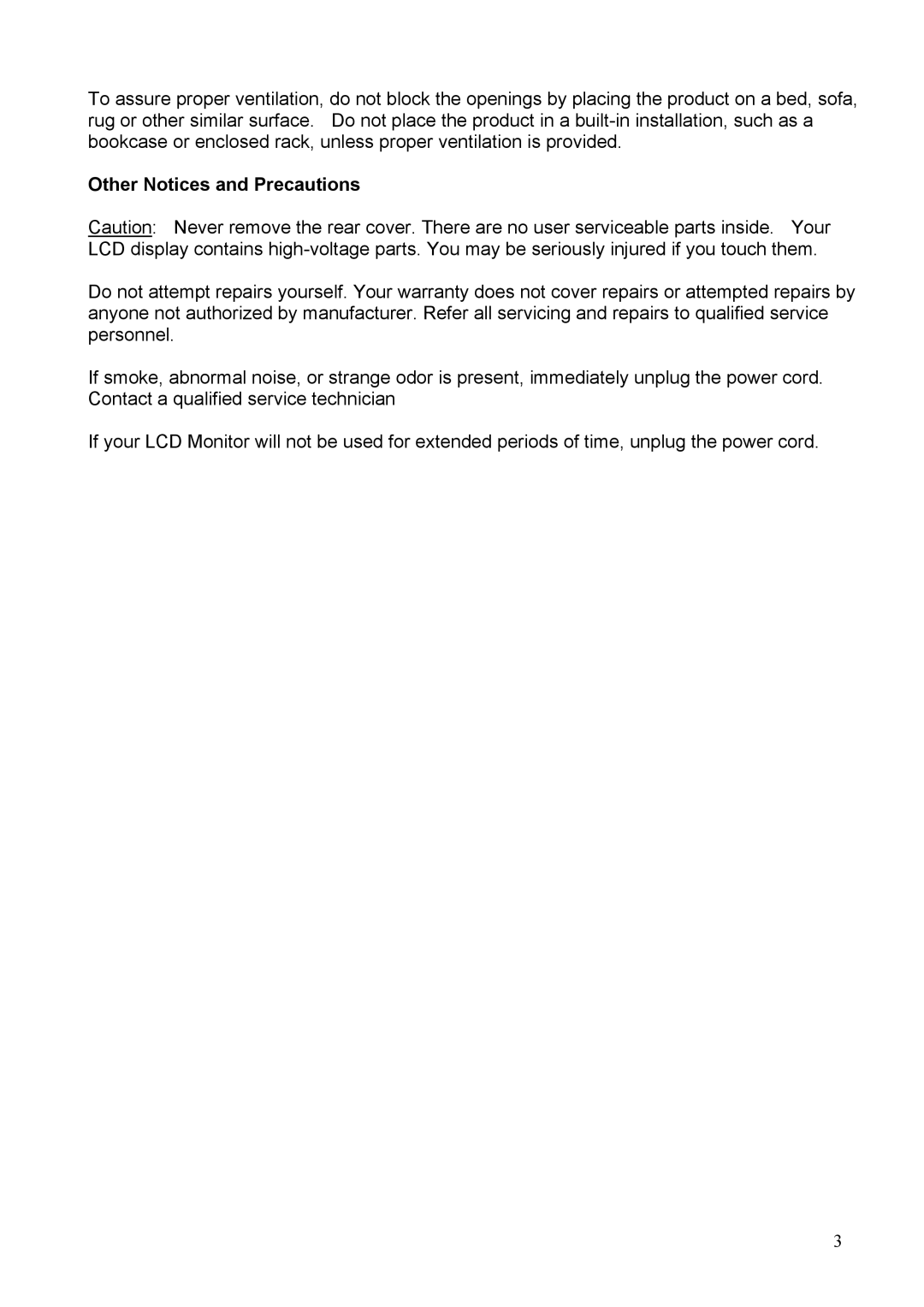 Westinghouse LCM-17v2 manual Other Notices and Precautions 