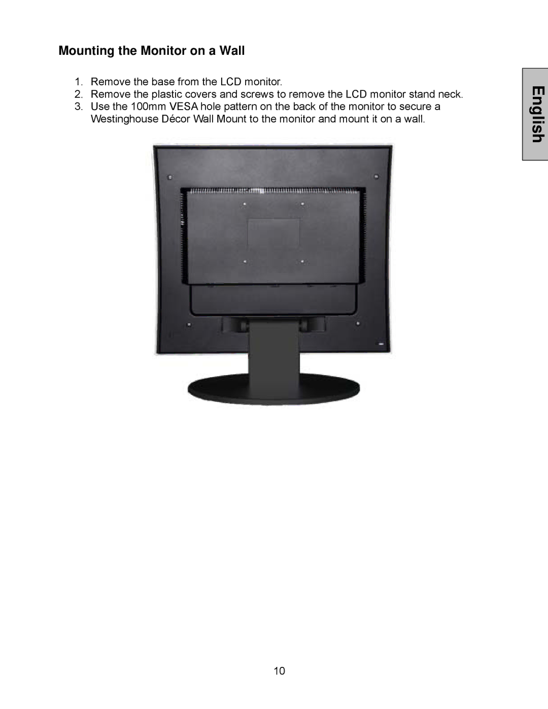 Westinghouse LCM-17V8 user manual Mounting the Monitor on a Wall 