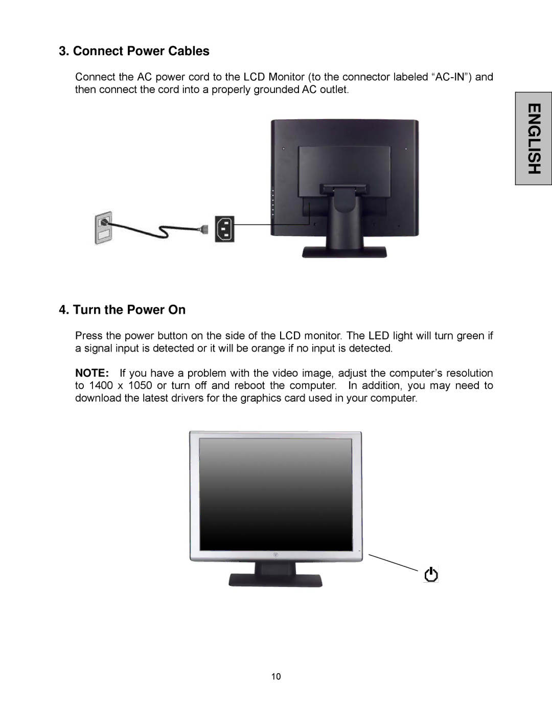 Westinghouse LCM-20v5 user manual Connect Power Cables, Turn the Power On 