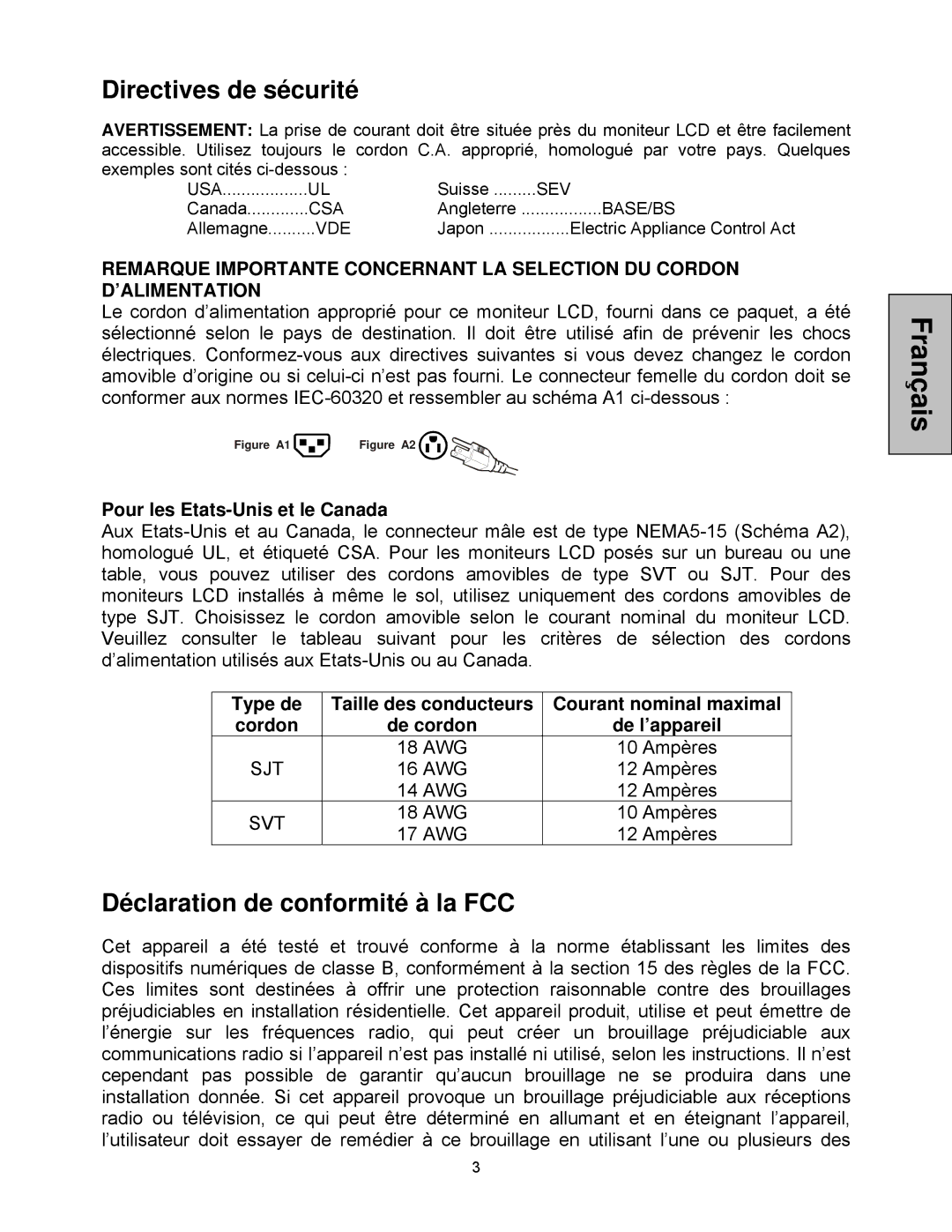 Westinghouse LCM-20v5 Directives de sécurité, Déclaration de conformité à la FCC, Pour les Etats-Unis et le Canada 