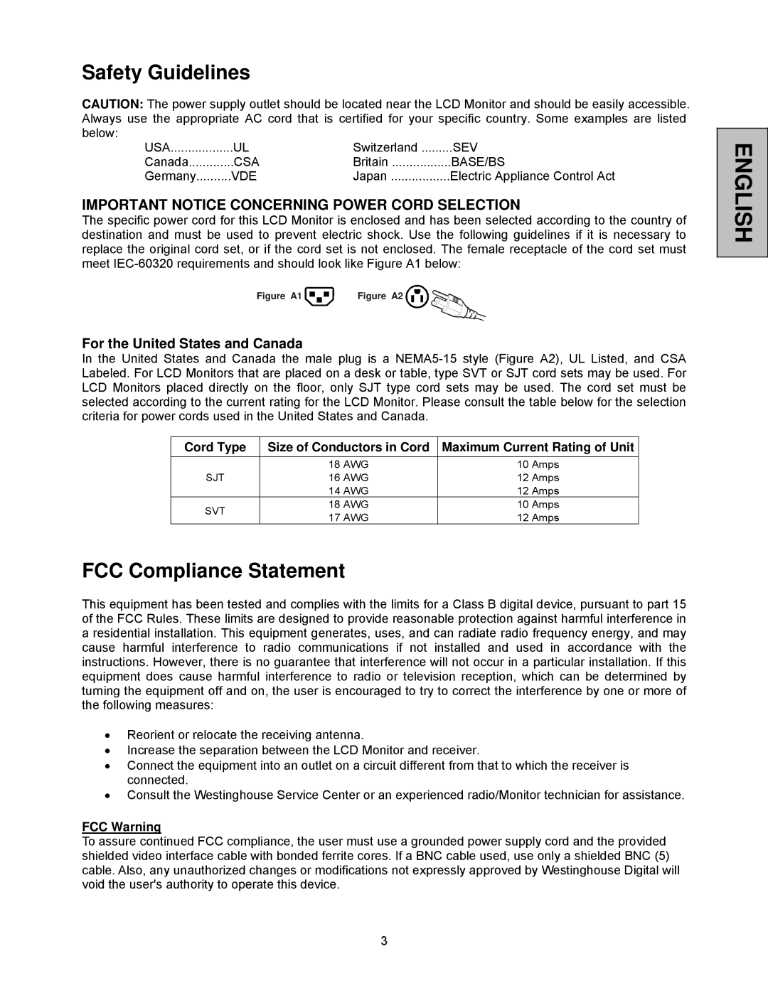 Westinghouse LCM-20v5 user manual Safety Guidelines, FCC Compliance Statement 