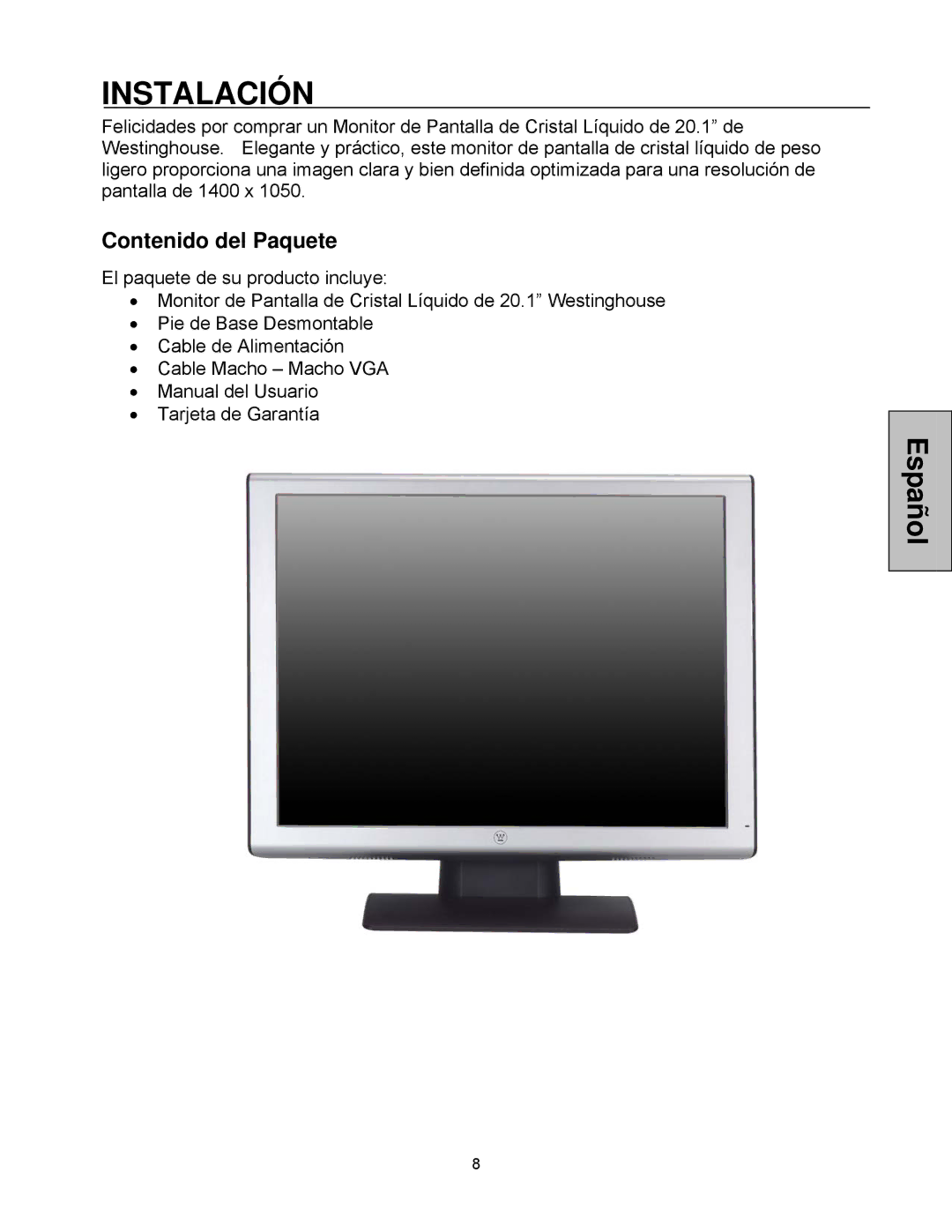 Westinghouse LCM-20v5 user manual Instalación, Contenido del Paquete 