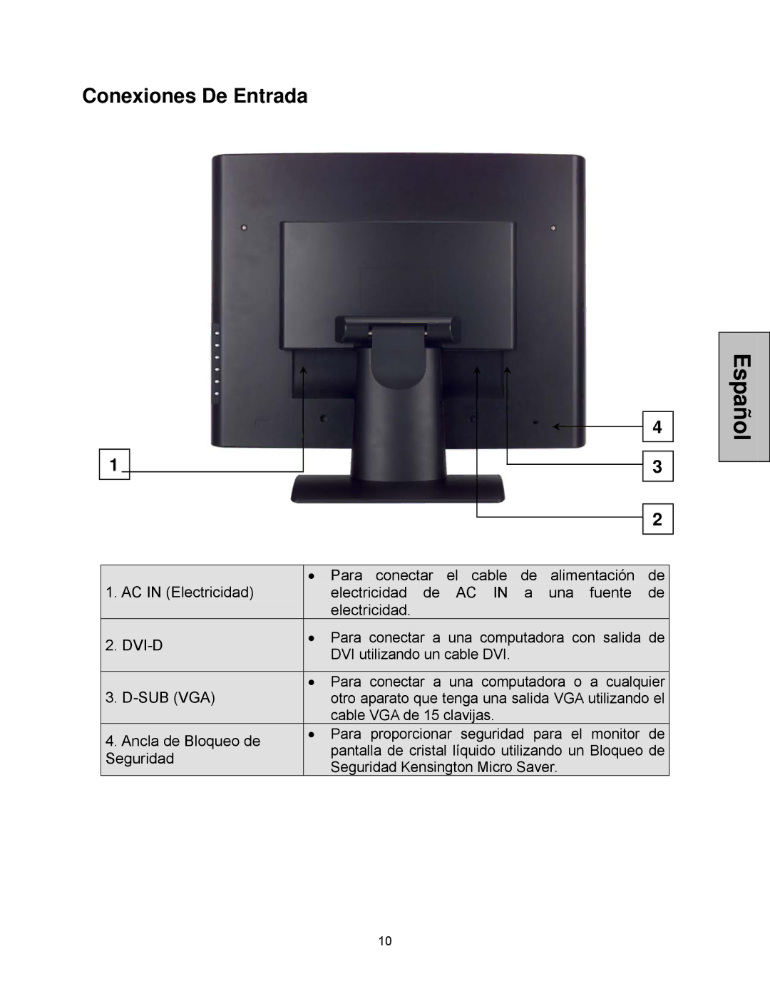 Westinghouse LCM-20v5 user manual Conexiones De Entrada, Ancla de Bloqueo de 