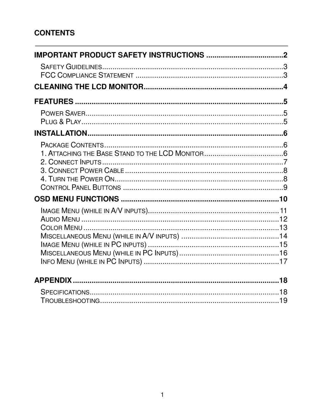 Westinghouse LCM-22W2 user manual Contents 