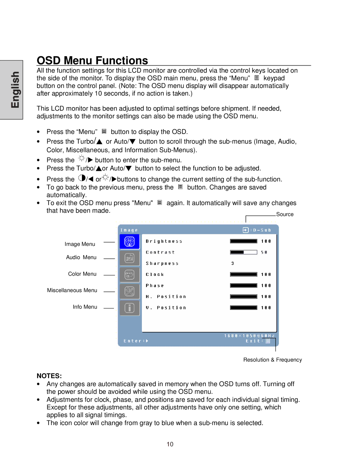 Westinghouse LCM-22W3 manual OSD Menu Functions 