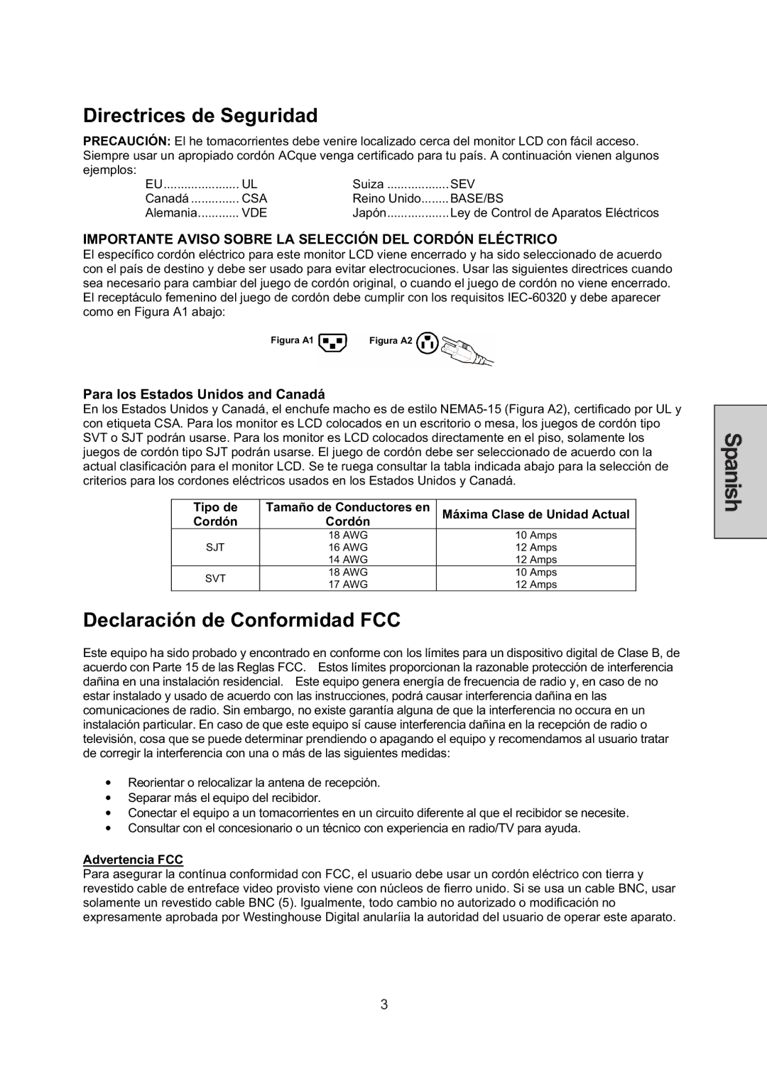 Westinghouse LCM-22W3 manual Directrices de Seguridad, Declaración de Conformidad FCC 