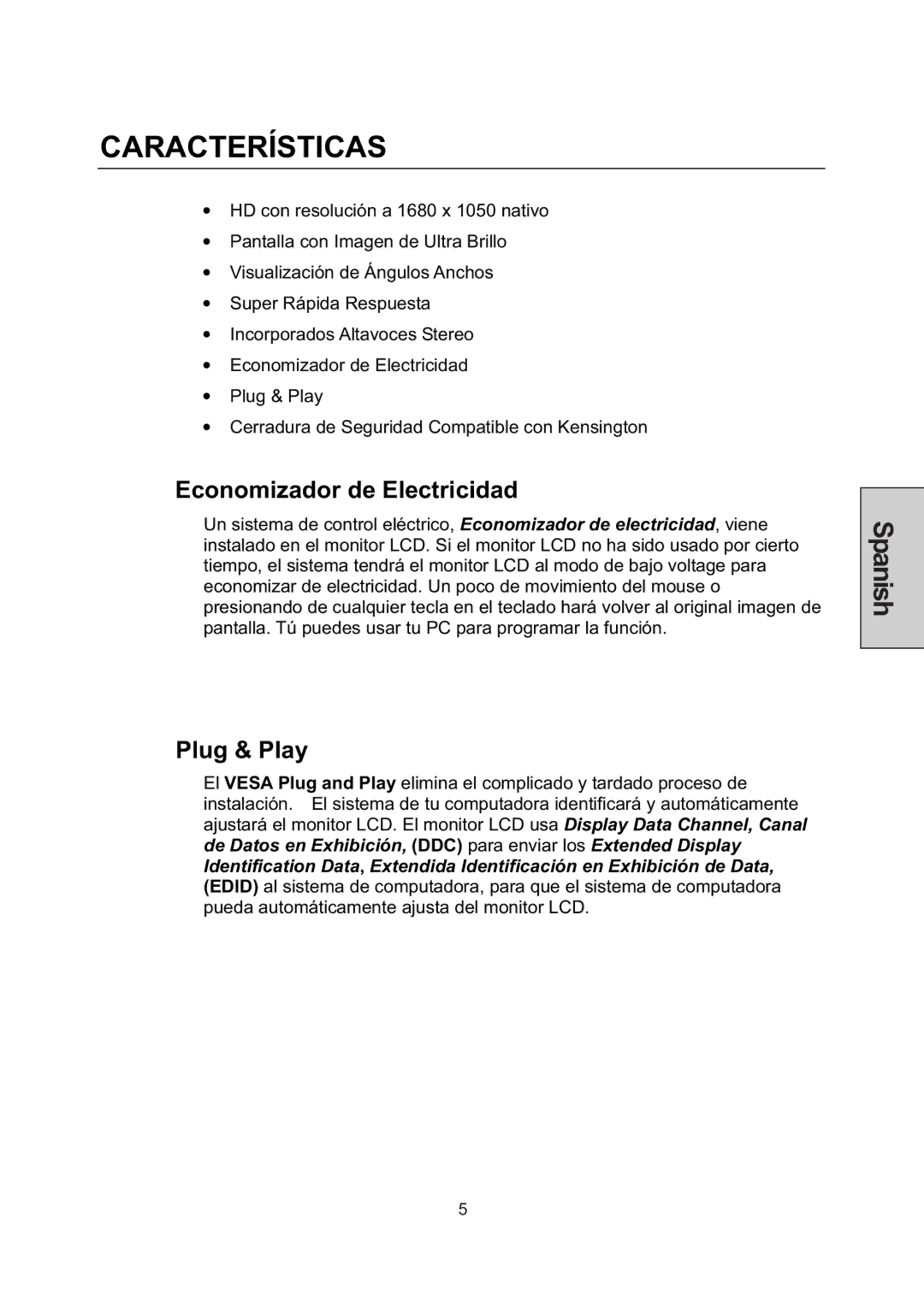 Westinghouse LCM-22W3 manual Características, Economizador de Electricidad 