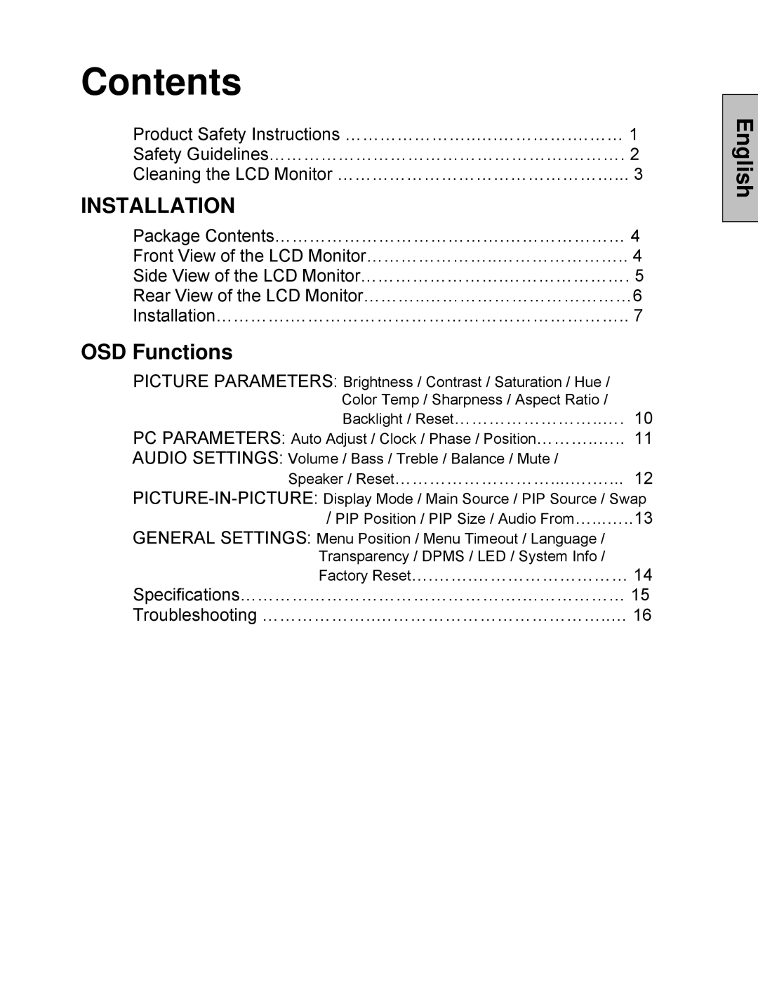 Westinghouse LCM-27w4 manual Contents 