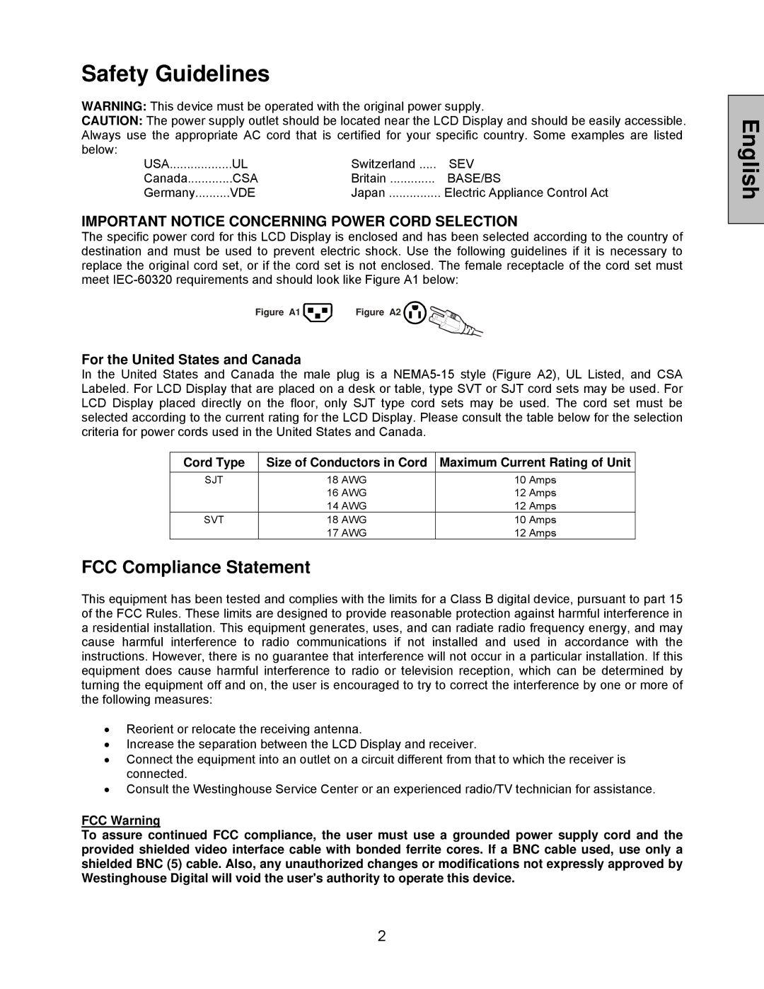 Westinghouse LCM-27w4 manual Safety Guidelines 