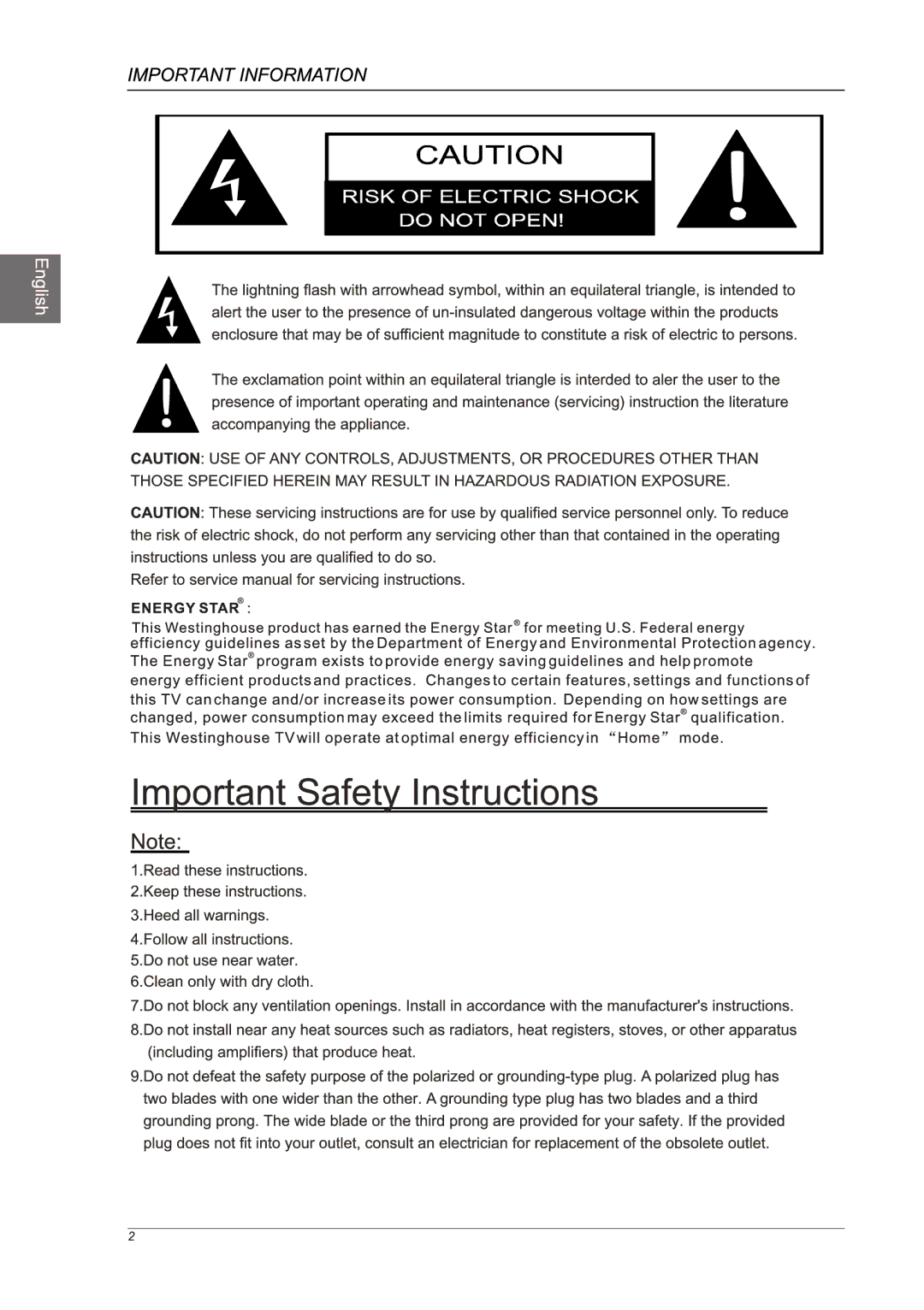 Westinghouse LD-2240, LED TV Set manual 