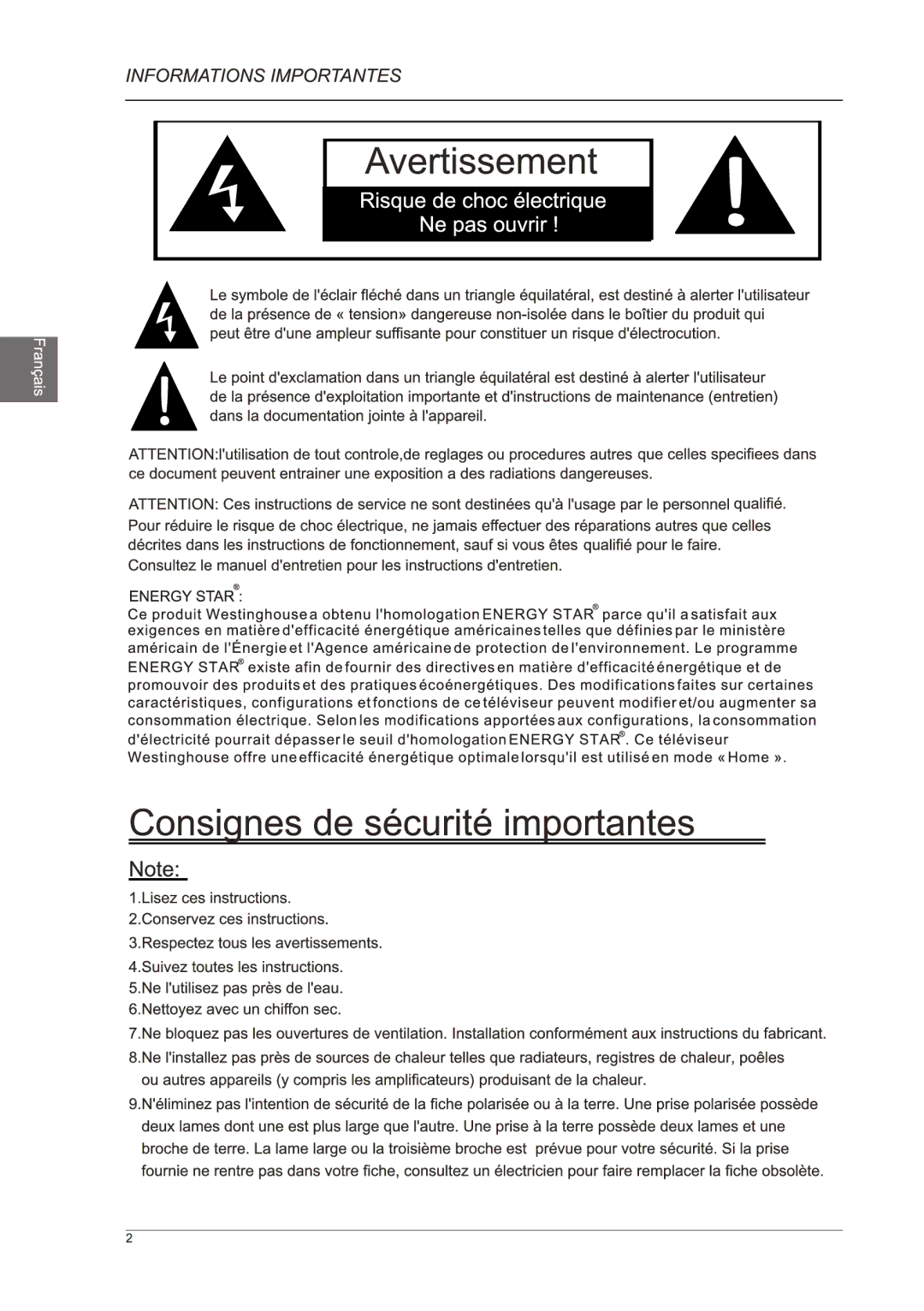 Westinghouse LD-2240, LED TV Set manual 