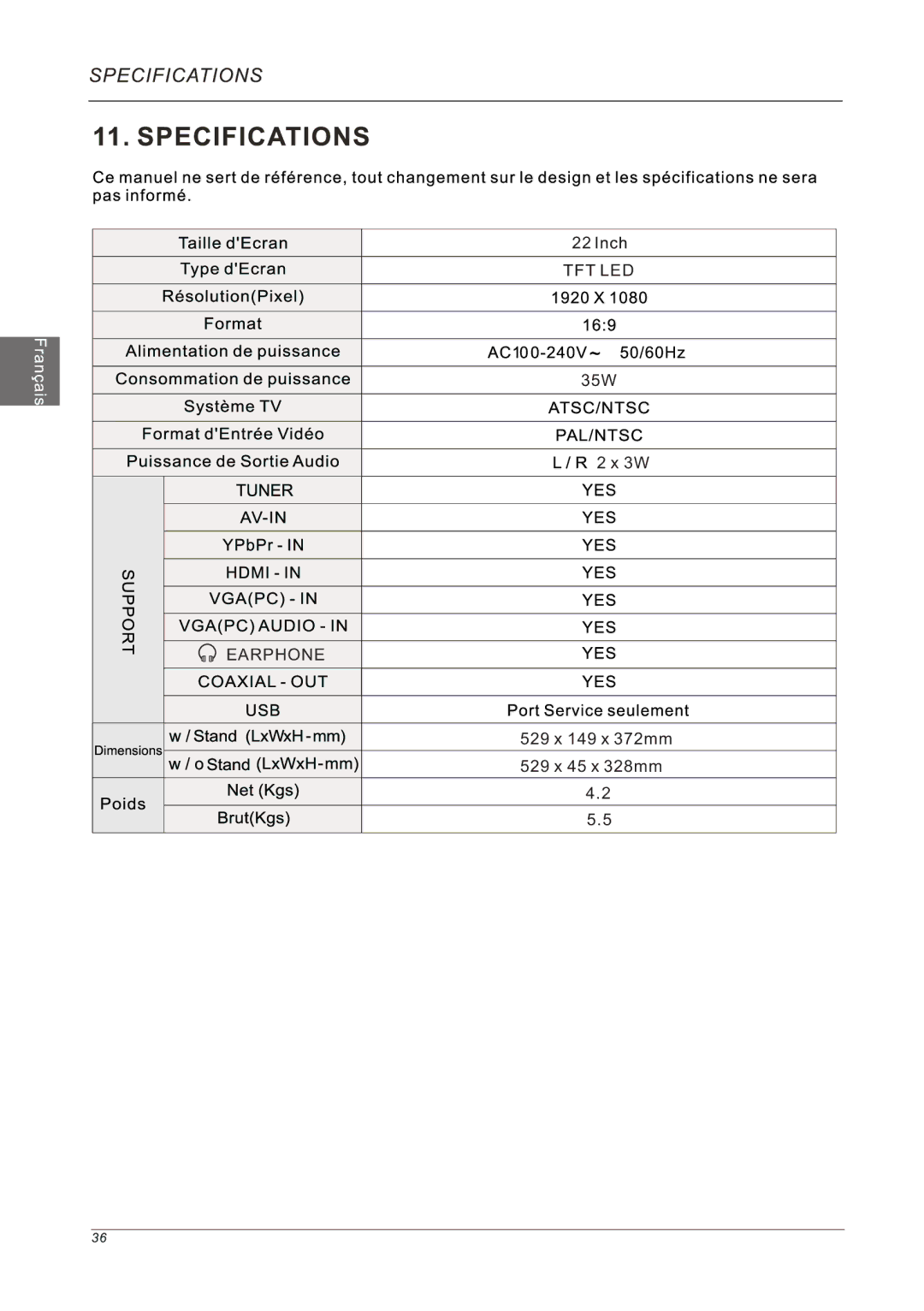 Westinghouse LD-2240, LED TV Set manual Earphone 