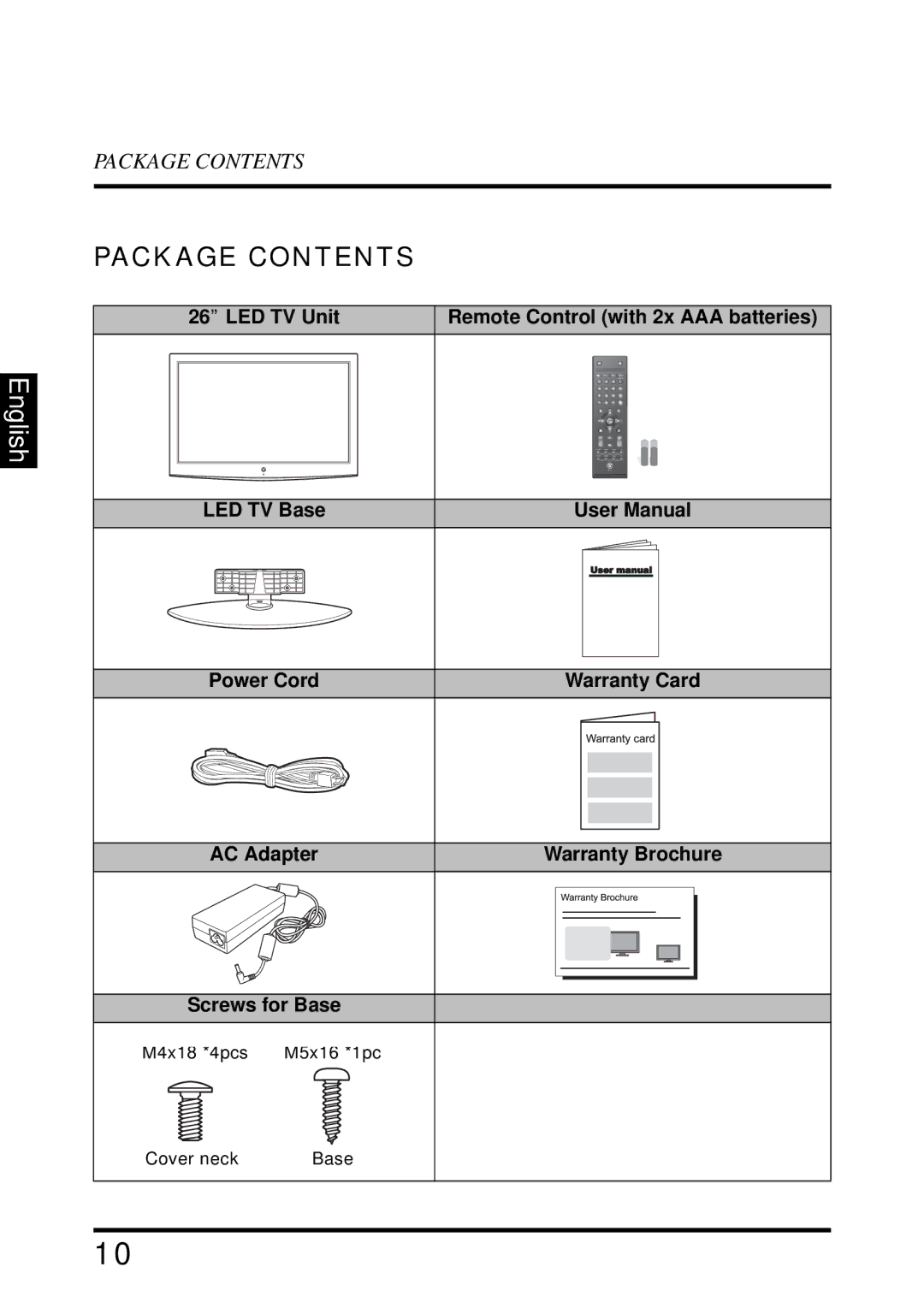 Westinghouse LD-2655VX user manual Package Contents 