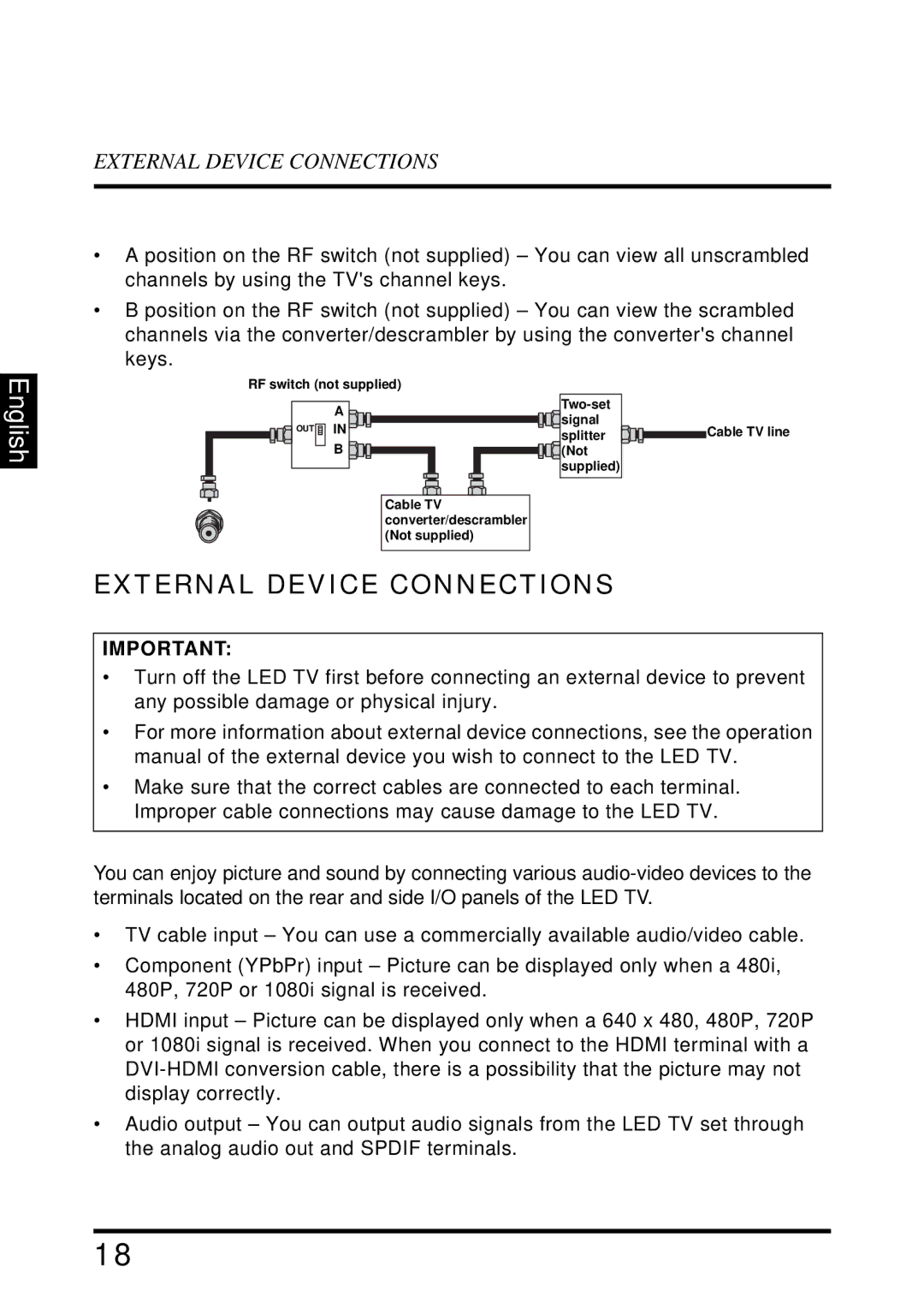 Westinghouse LD-2655VX user manual External Device Connections 