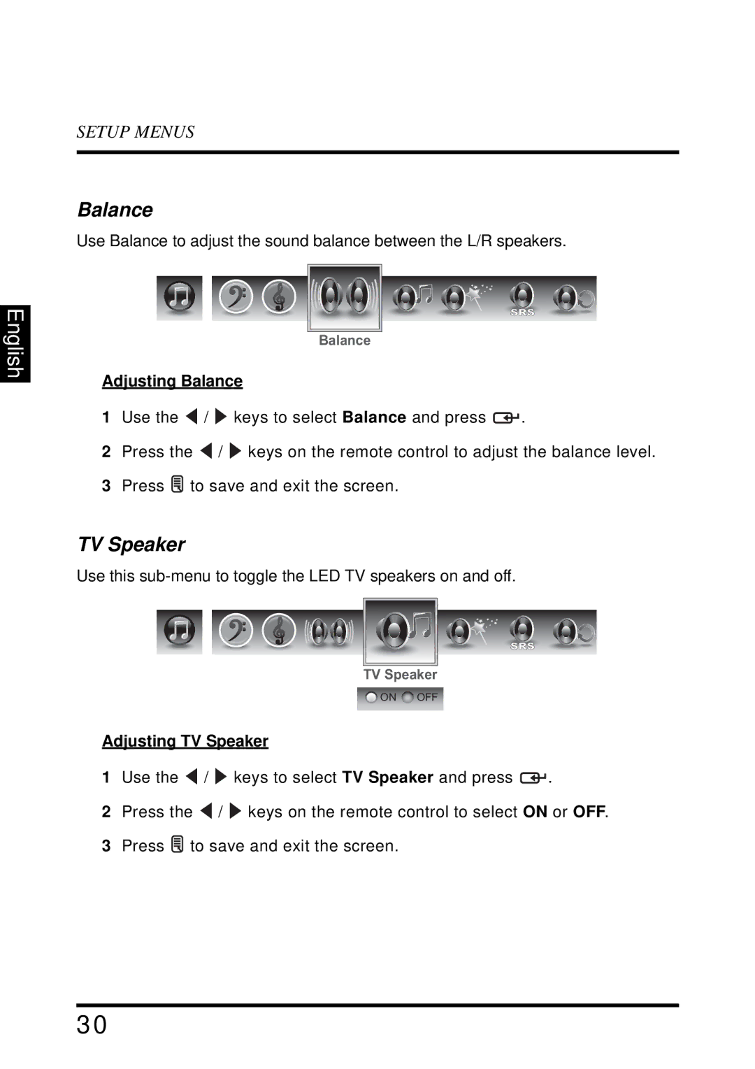 Westinghouse LD-2655VX user manual Adjusting Balance, Adjusting TV Speaker 