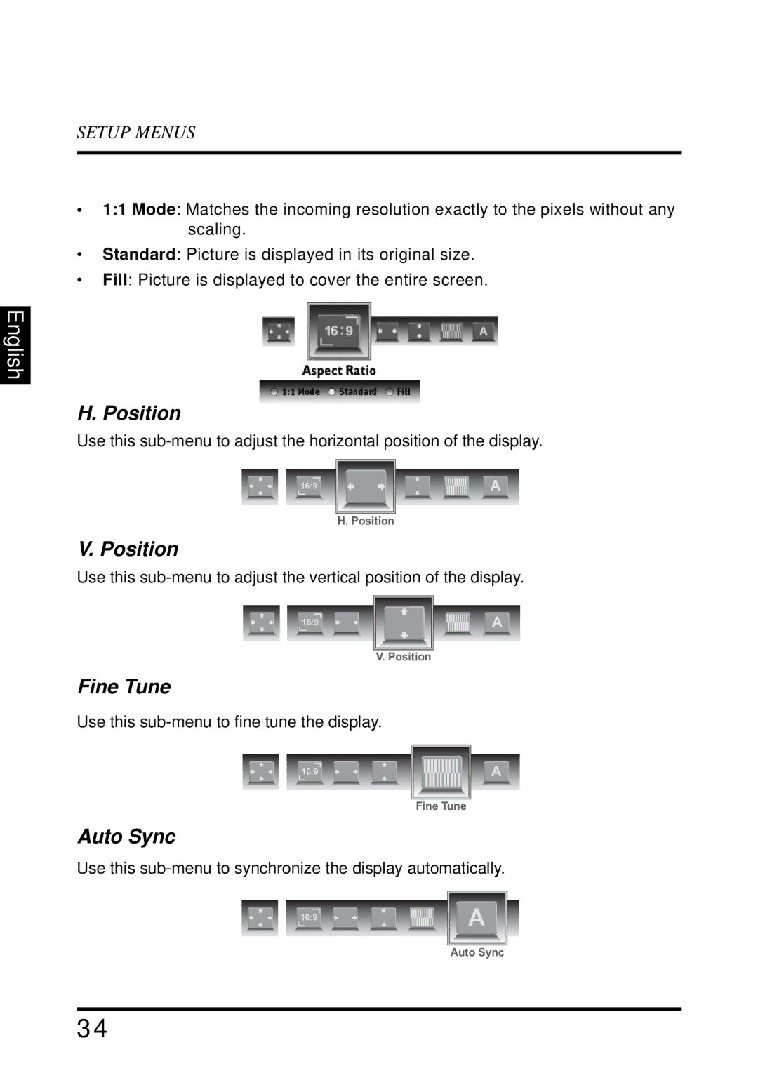 Westinghouse LD-2655VX user manual Position, Fine Tune, Auto Sync 