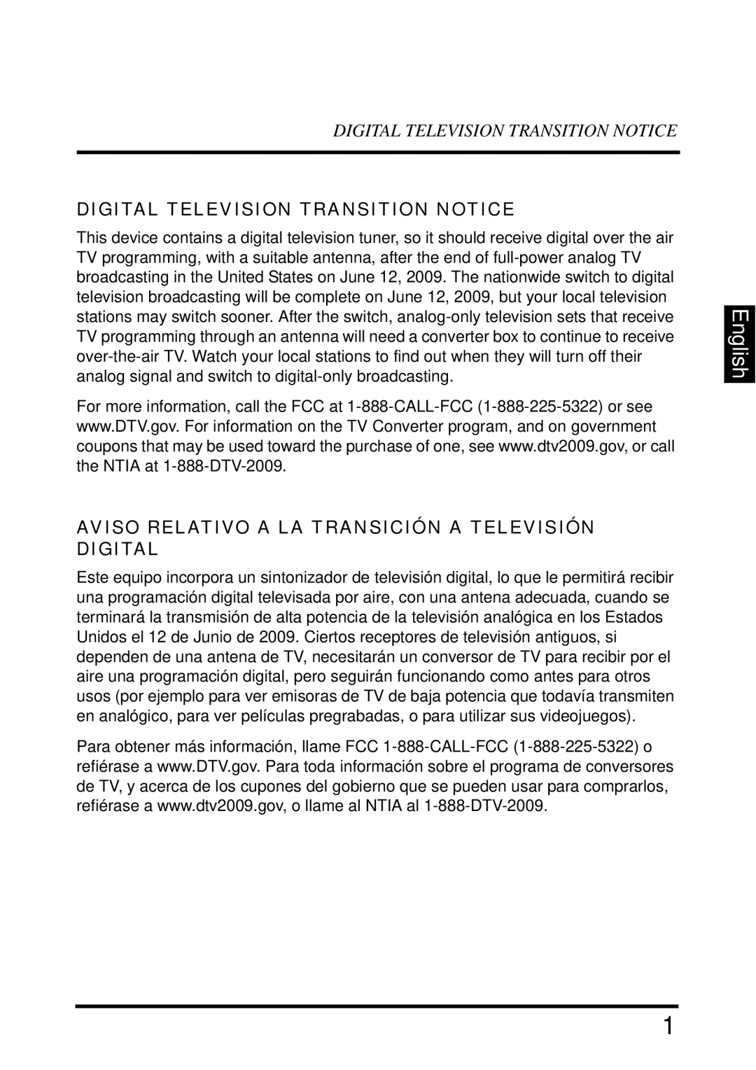 Westinghouse LD-2655VX Digital Television Transition Notice, Aviso Relativo a LA Transición a Televisión Digital 