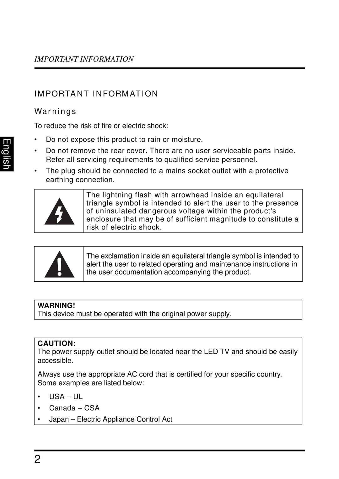 Westinghouse LD-2655VX user manual Important Information 