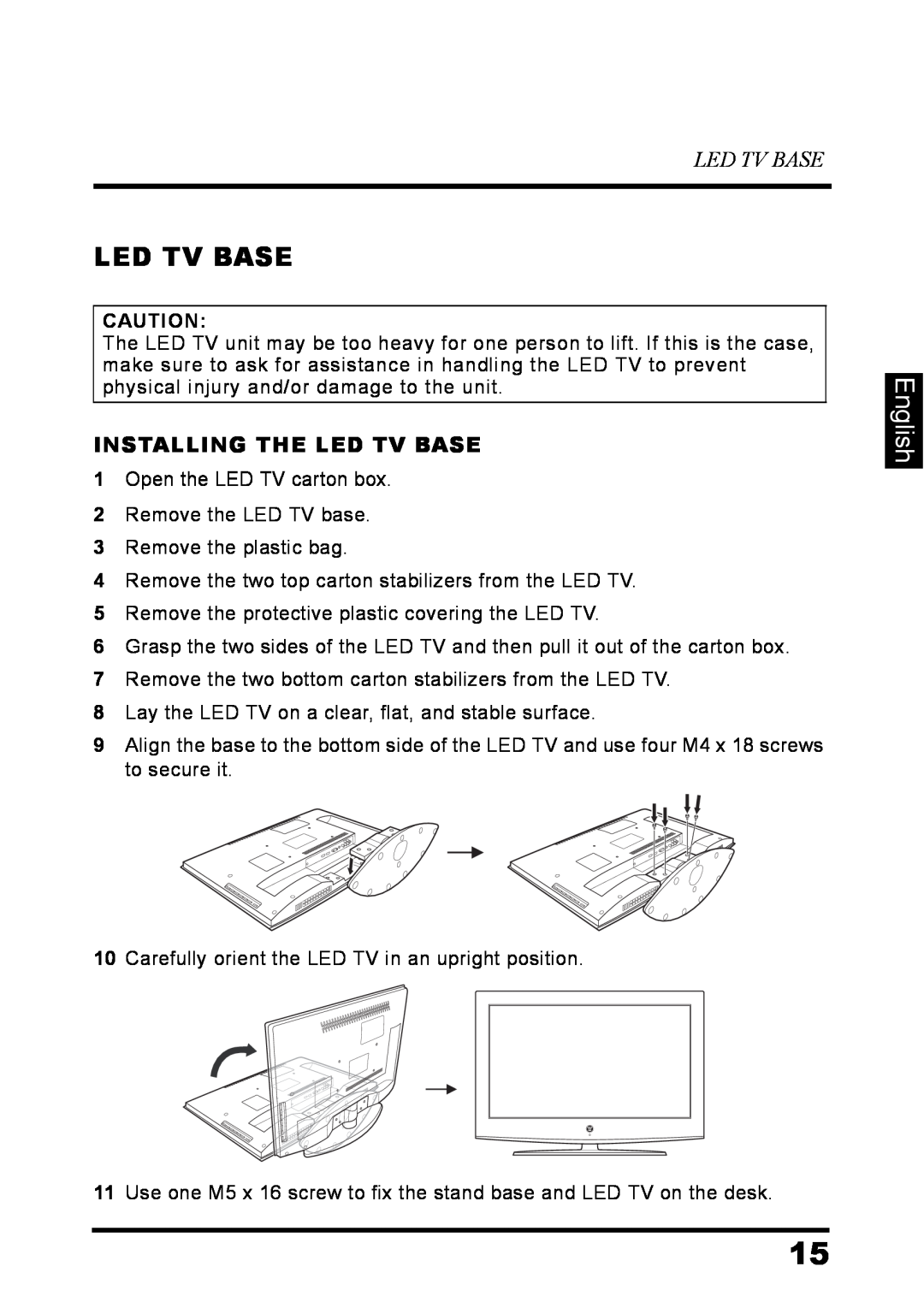 Westinghouse LD-3237 user manual English, Installing The Led Tv Base 