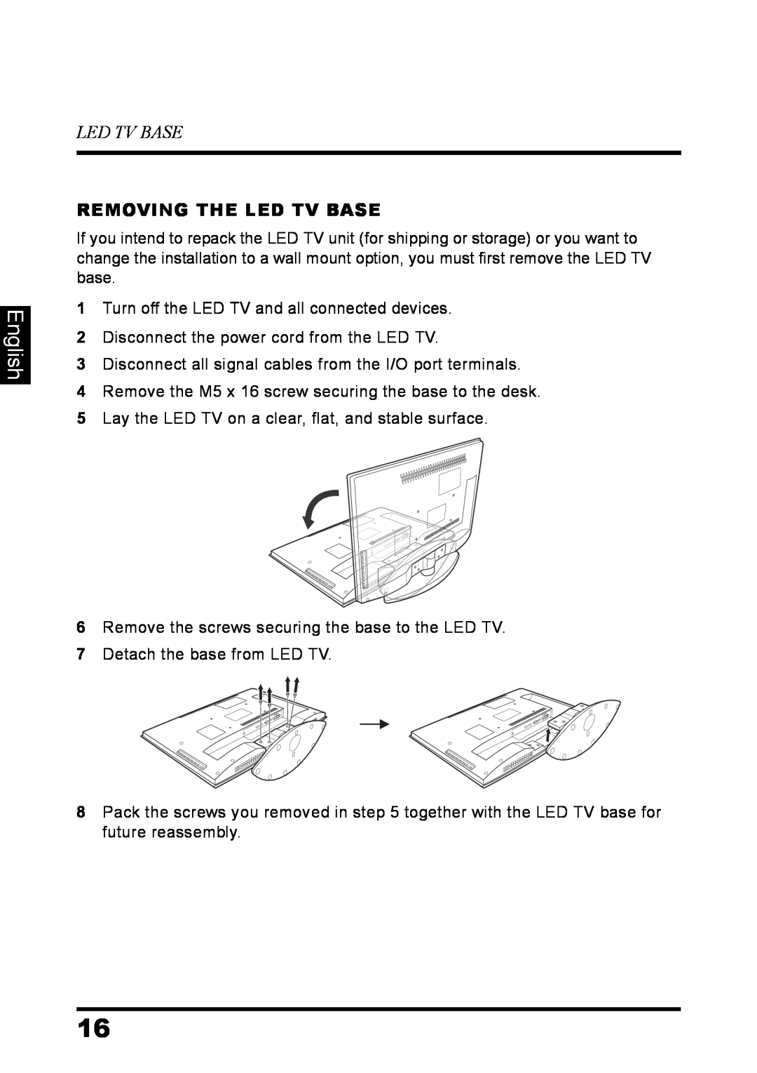 Westinghouse LD-3237 user manual English, Removing The Led Tv Base 