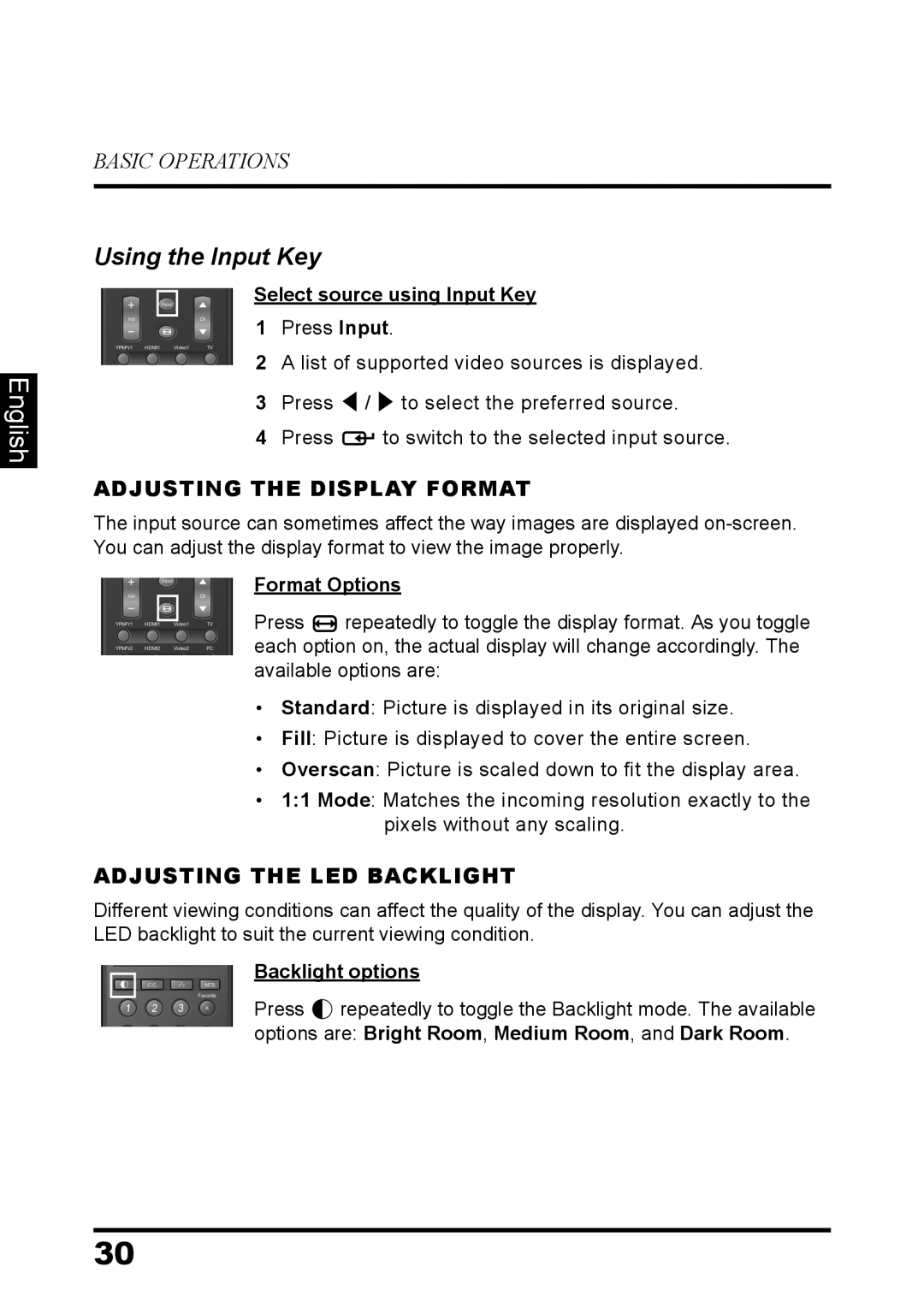 Westinghouse LD-3237 user manual English, Using the Input Key, Basic Operations, Adjusting The Display Format, Press Input 