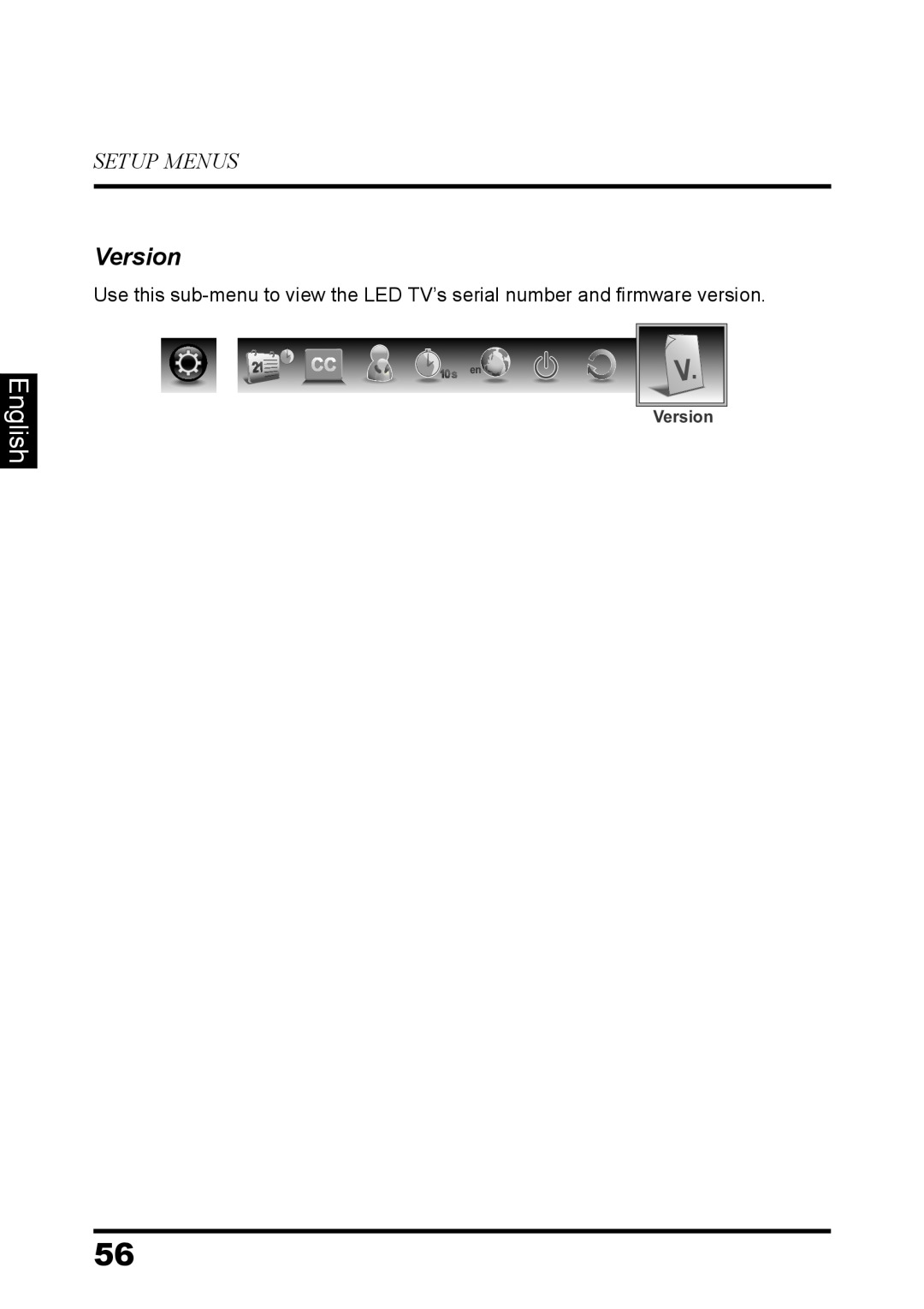 Westinghouse LD-3237 user manual Version, English, Setup Menus 