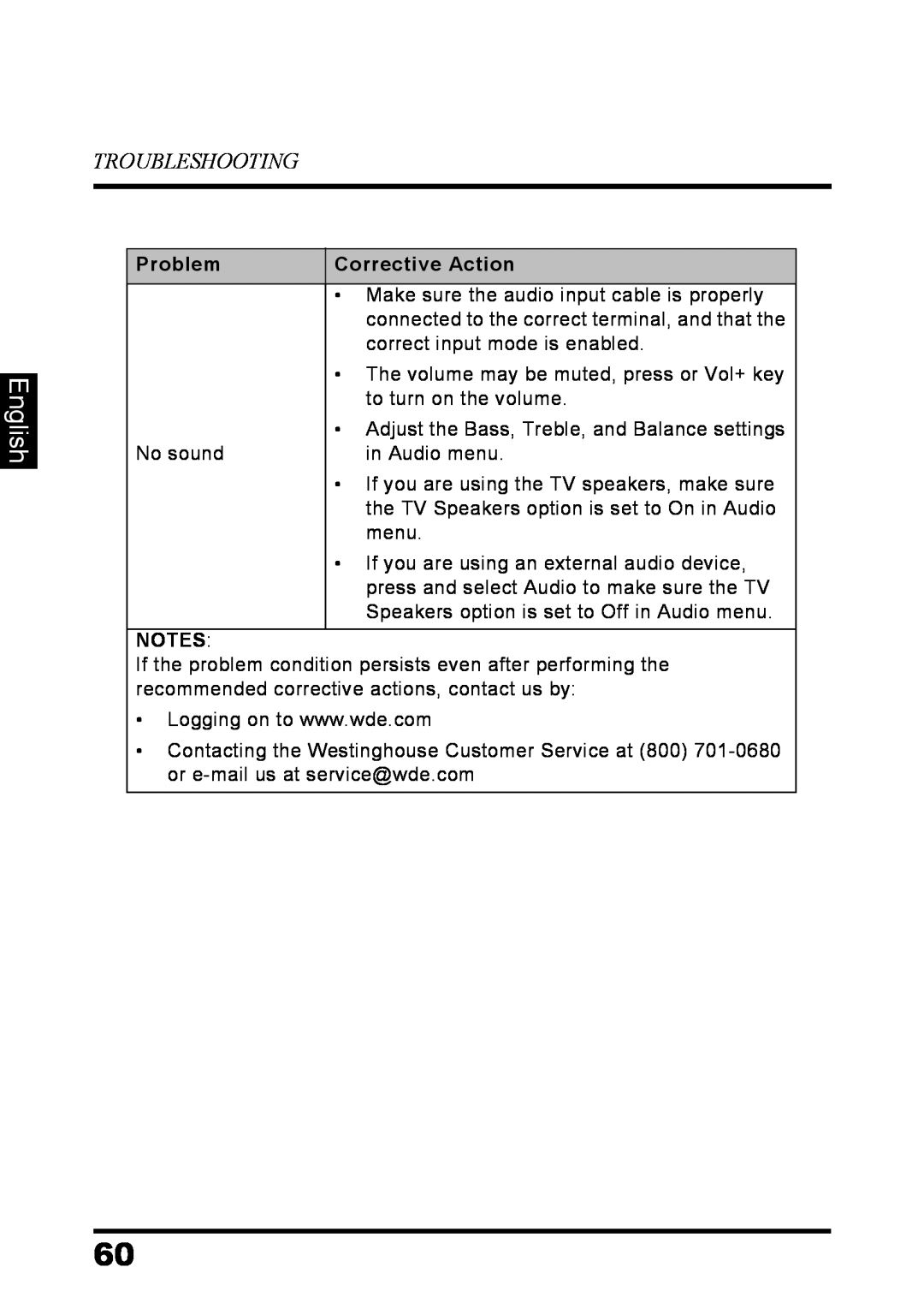 Westinghouse LD-3237 user manual English, Troubleshooting 