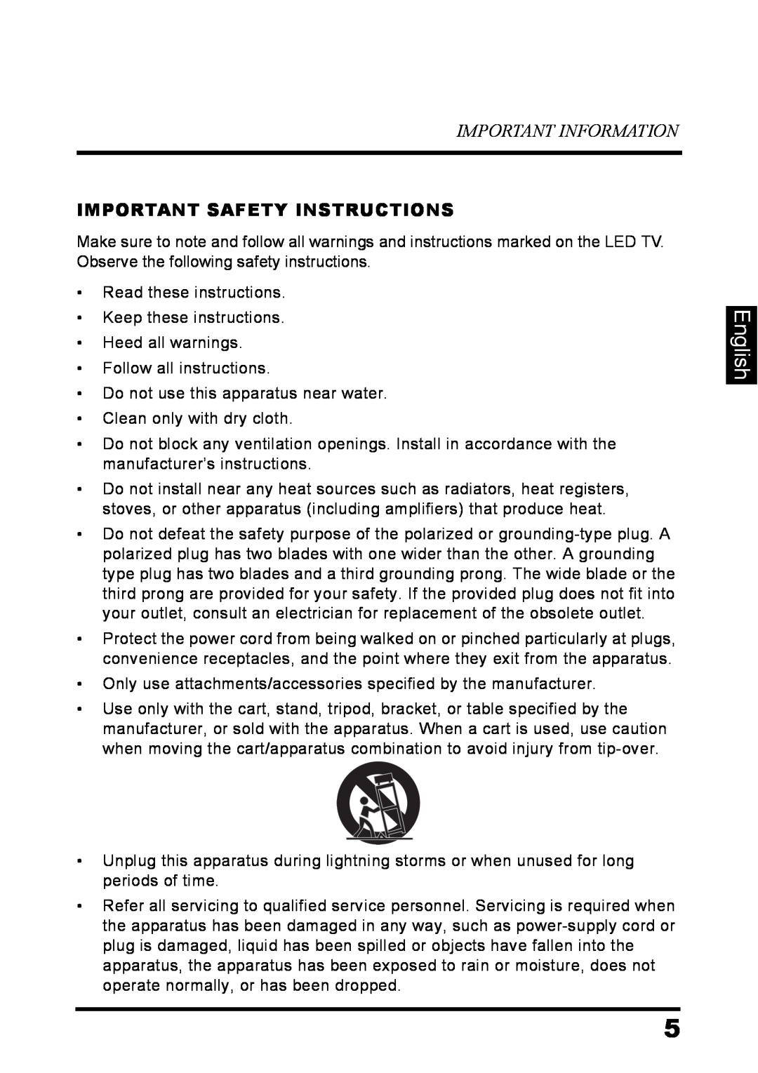 Westinghouse LD-3237 user manual English, Important Information, Important Safety Instructions 