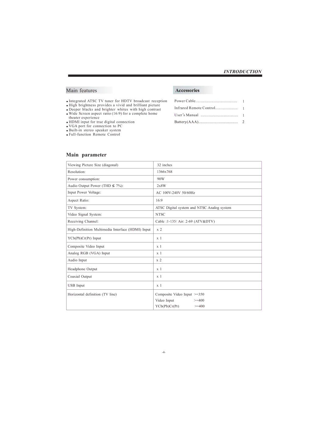 Westinghouse LD-3240 manual Main features, Introduction 