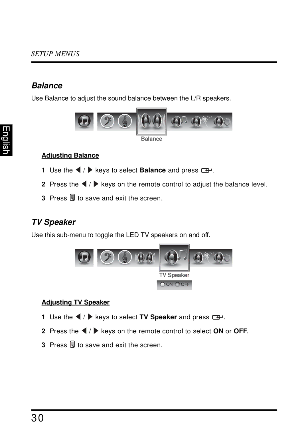 Westinghouse LD-3255VX user manual Adjusting Balance, Adjusting TV Speaker 