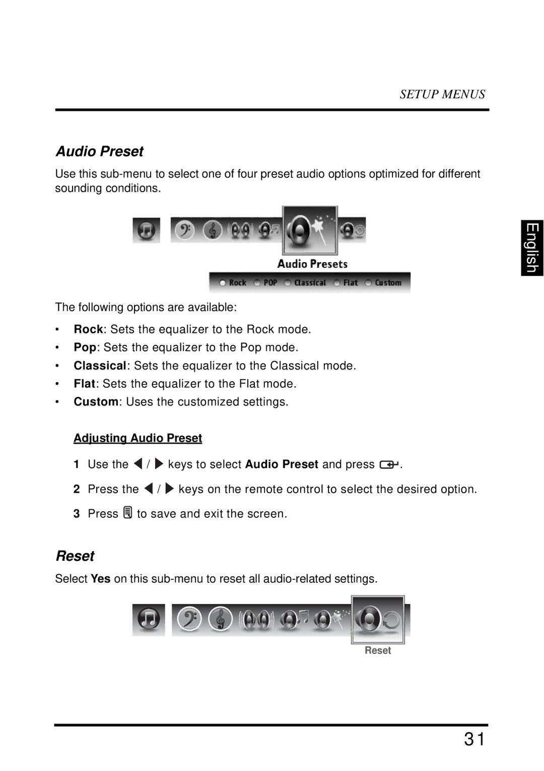 Westinghouse LD-3255VX user manual Adjusting Audio Preset 