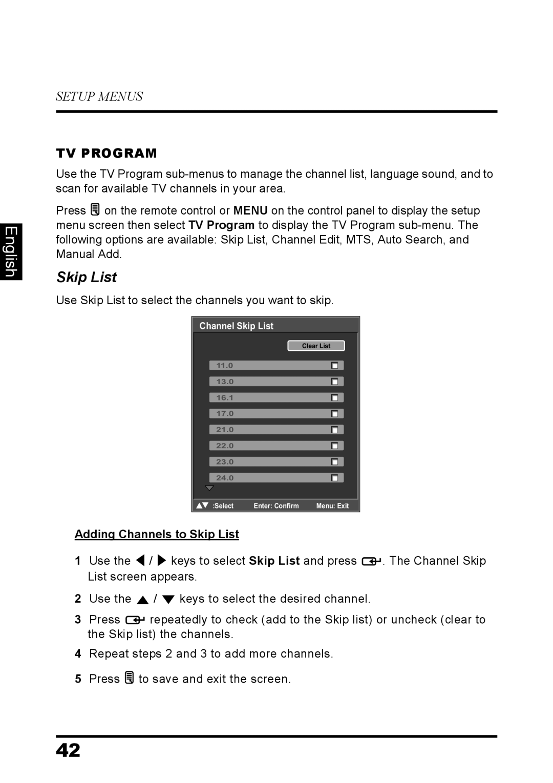 Westinghouse LD-3260 user manual TV Program, Adding Channels to Skip List 