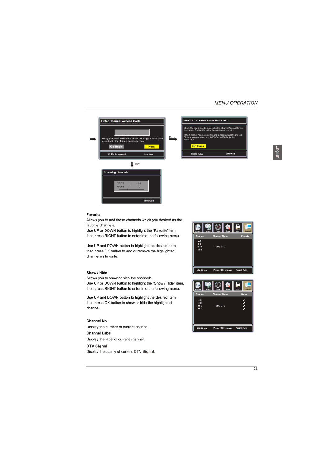 Westinghouse LD-4065 manual Error Access Code Inocrrect 