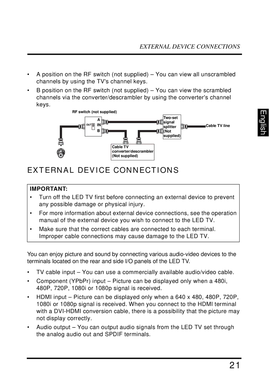 Westinghouse LD-4655VX manual External Device Connections 