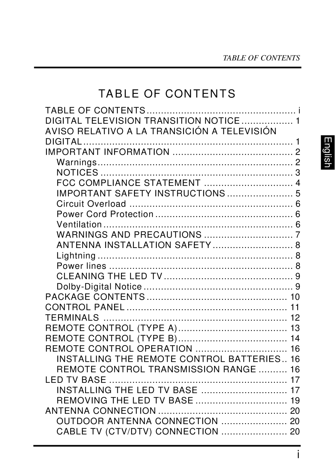 Westinghouse LD-4655VX manual Table of Contents 