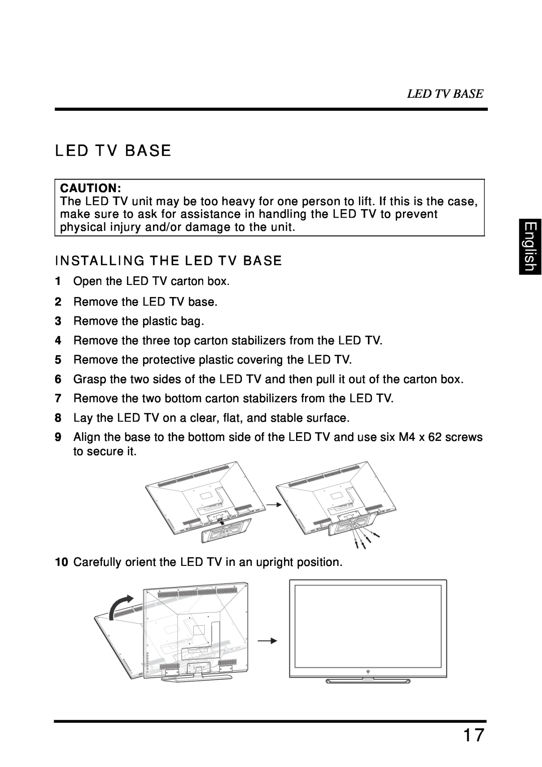 Westinghouse LD-4680 user manual English, Installing The Led Tv Base 