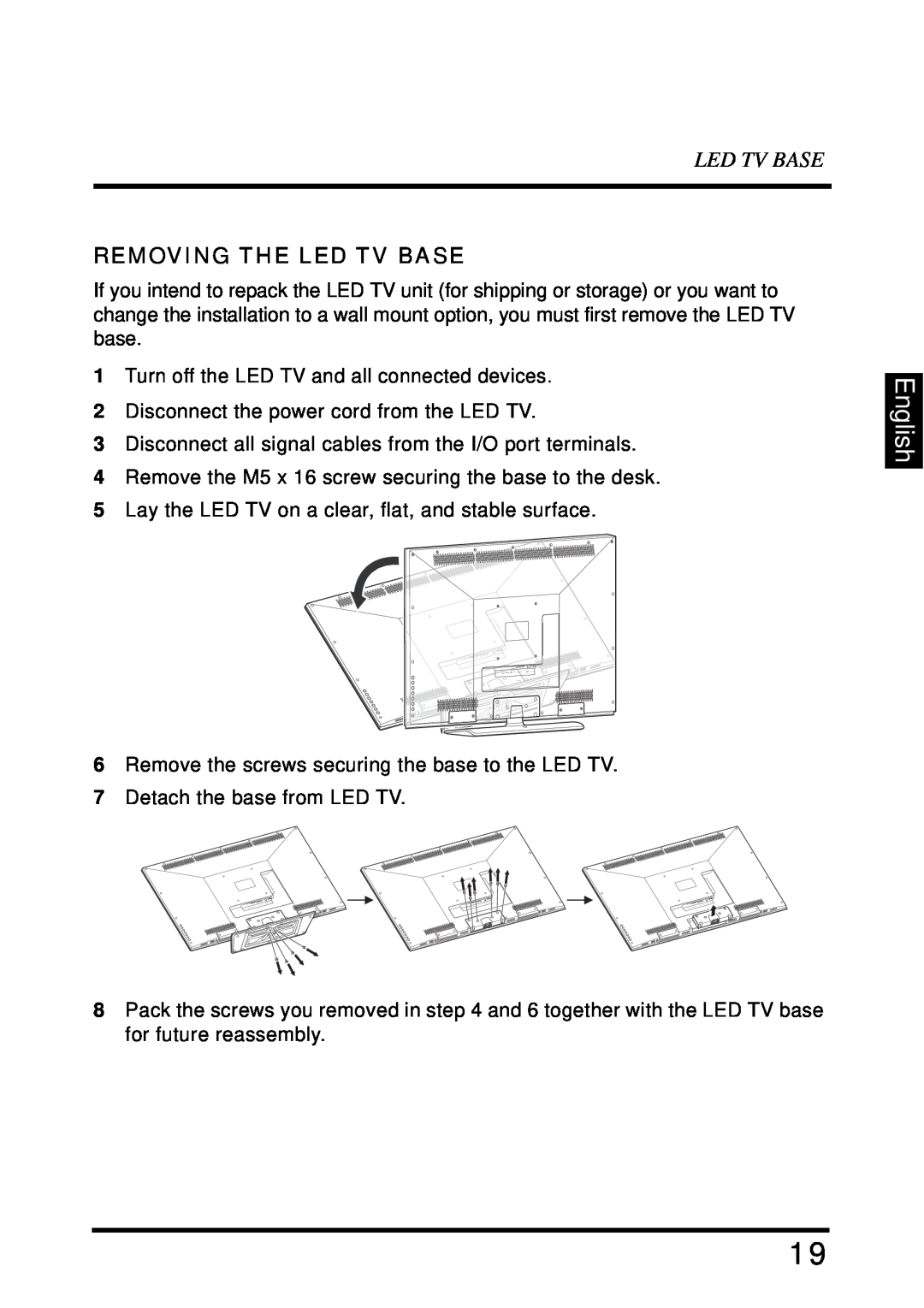 Westinghouse LD-4680 user manual English, Removing The Led Tv Base 