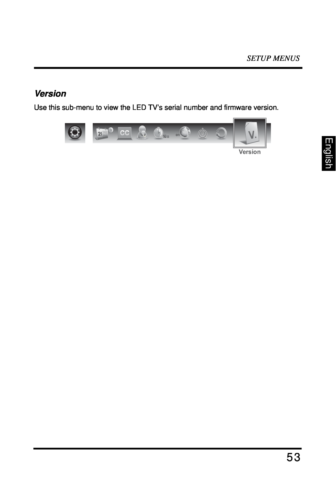 Westinghouse LD-4680 user manual Version, English, Setup Menus 