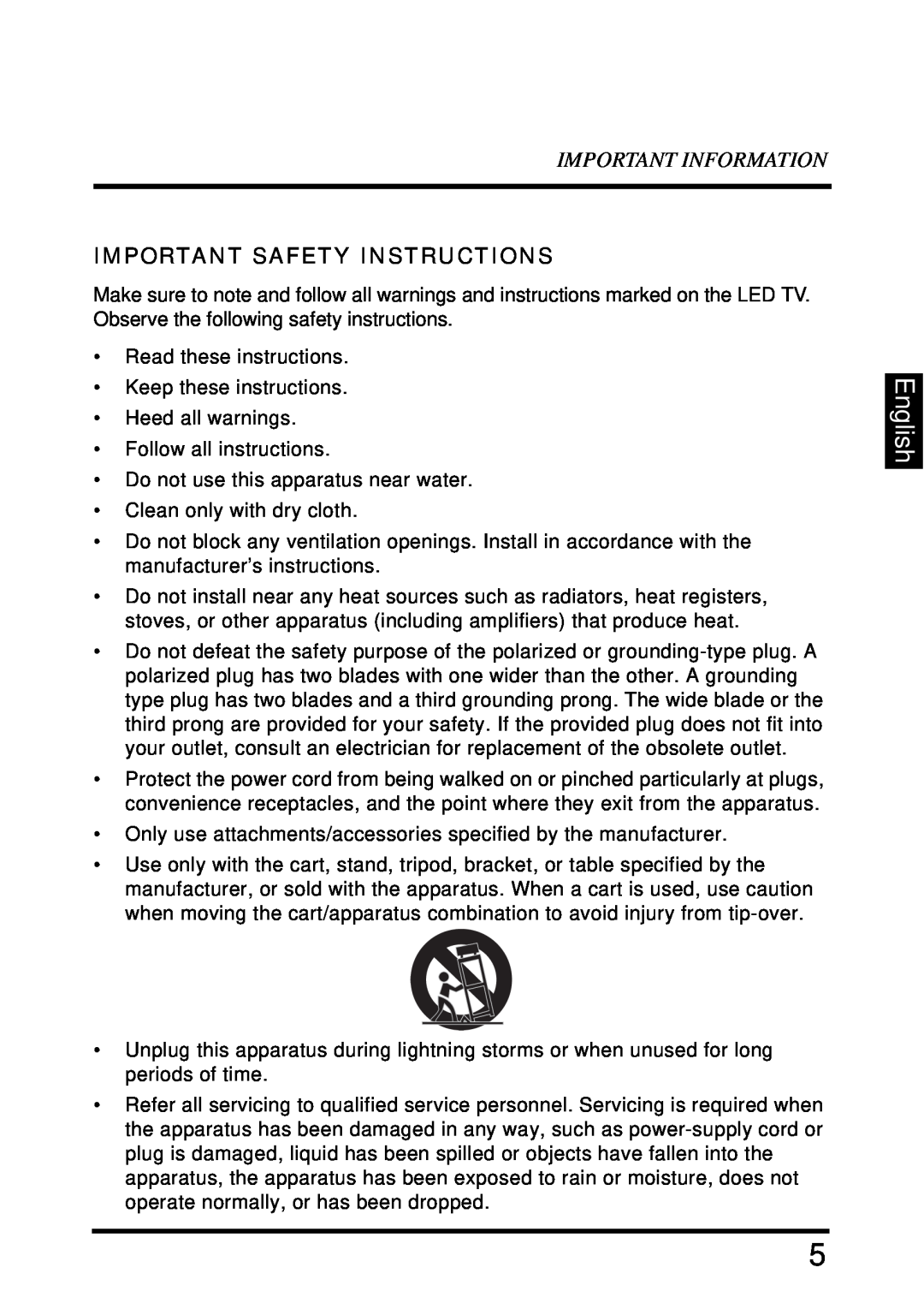 Westinghouse LD-4680 user manual English, Important Information, Important Safety Instructions 