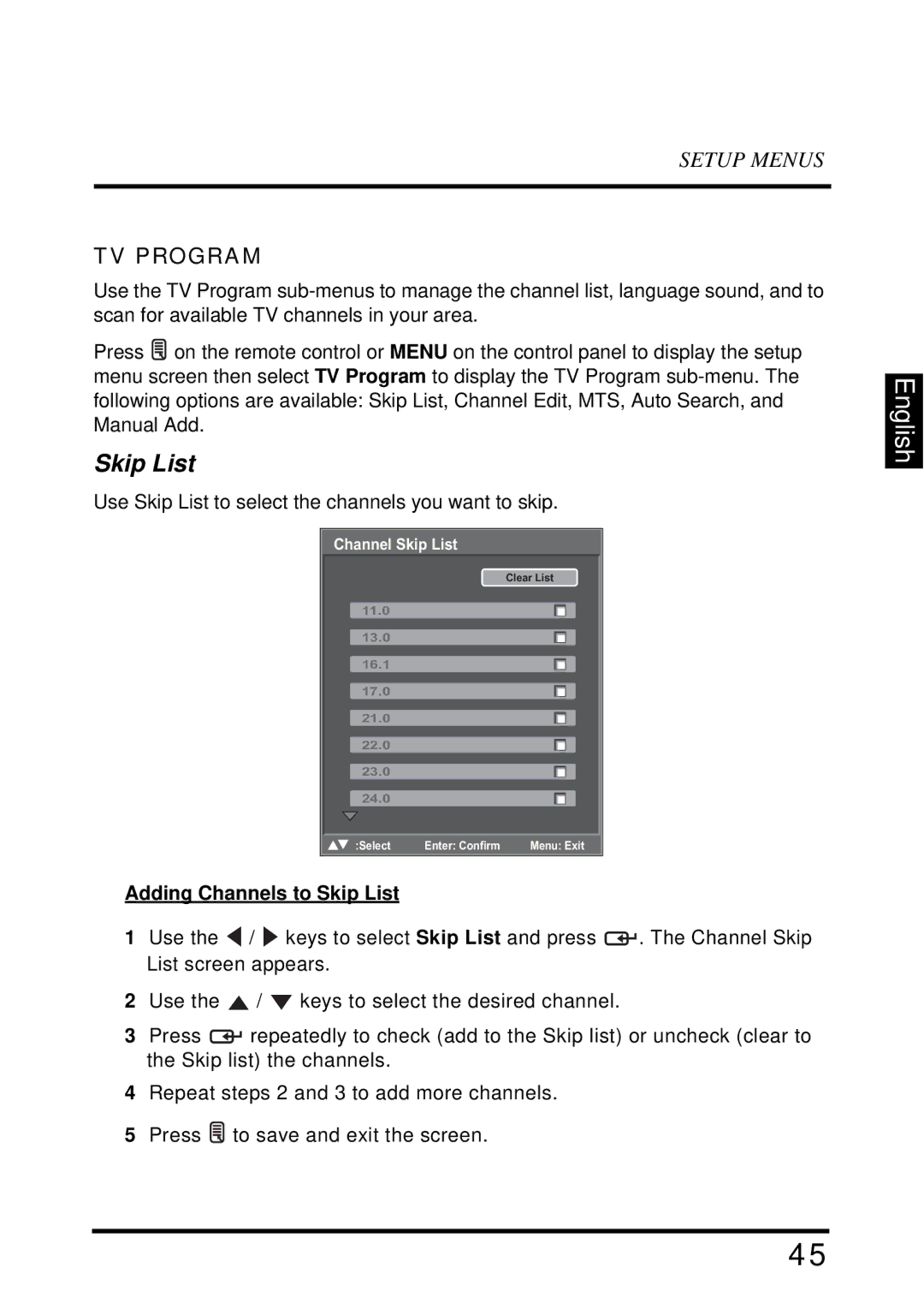 Westinghouse LD-4695 manual TV Program, Adding Channels to Skip List 