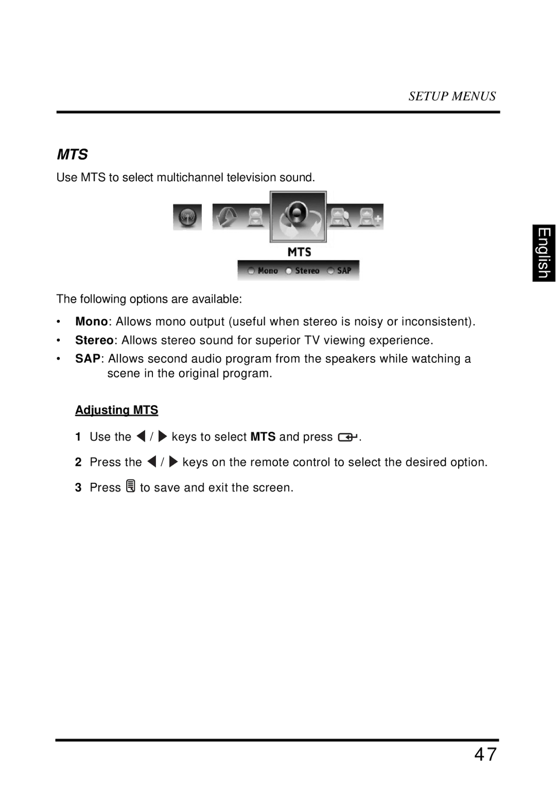 Westinghouse LD-4695 manual Adjusting MTS 