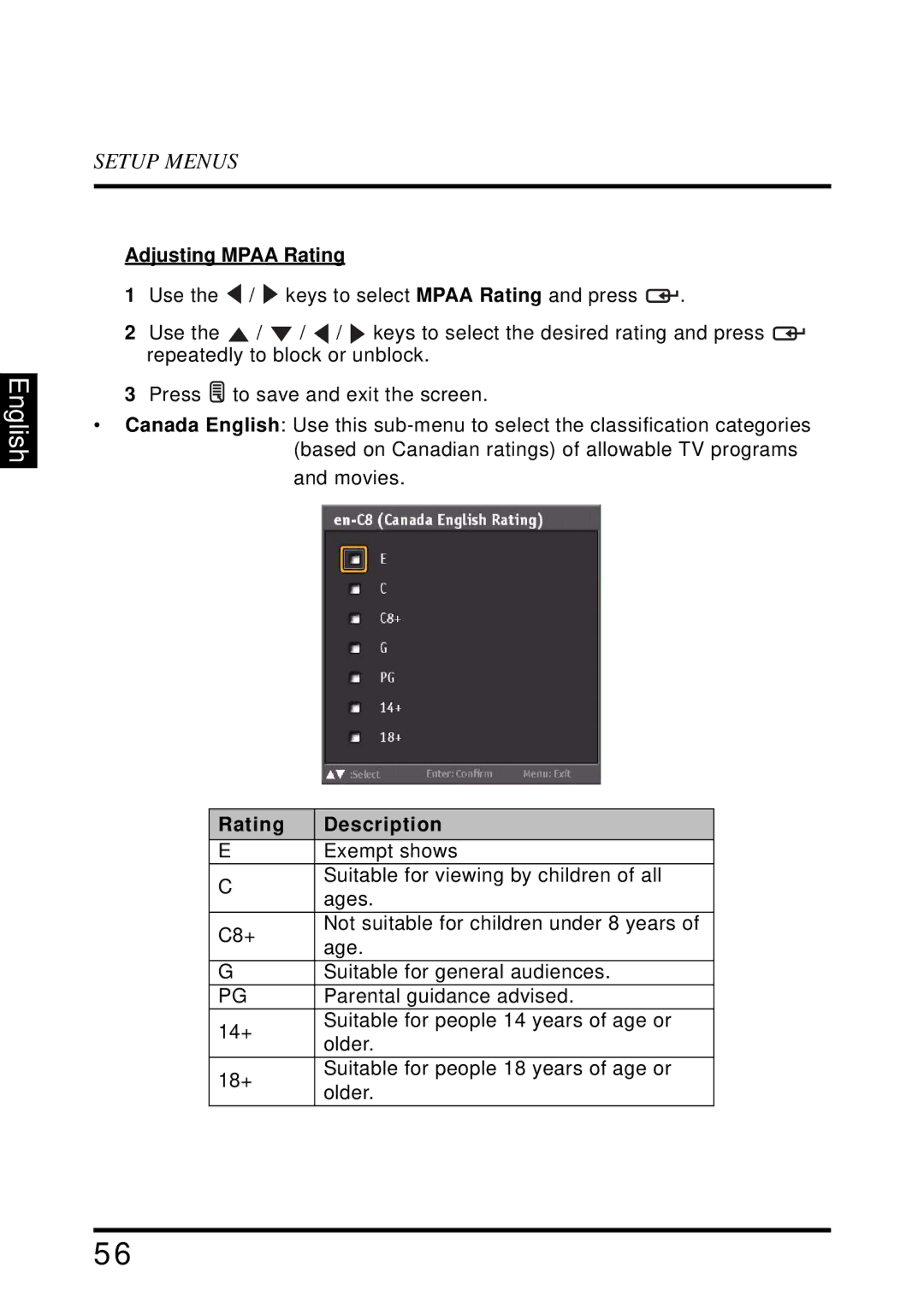 Westinghouse LD-4695 manual Adjusting Mpaa Rating 