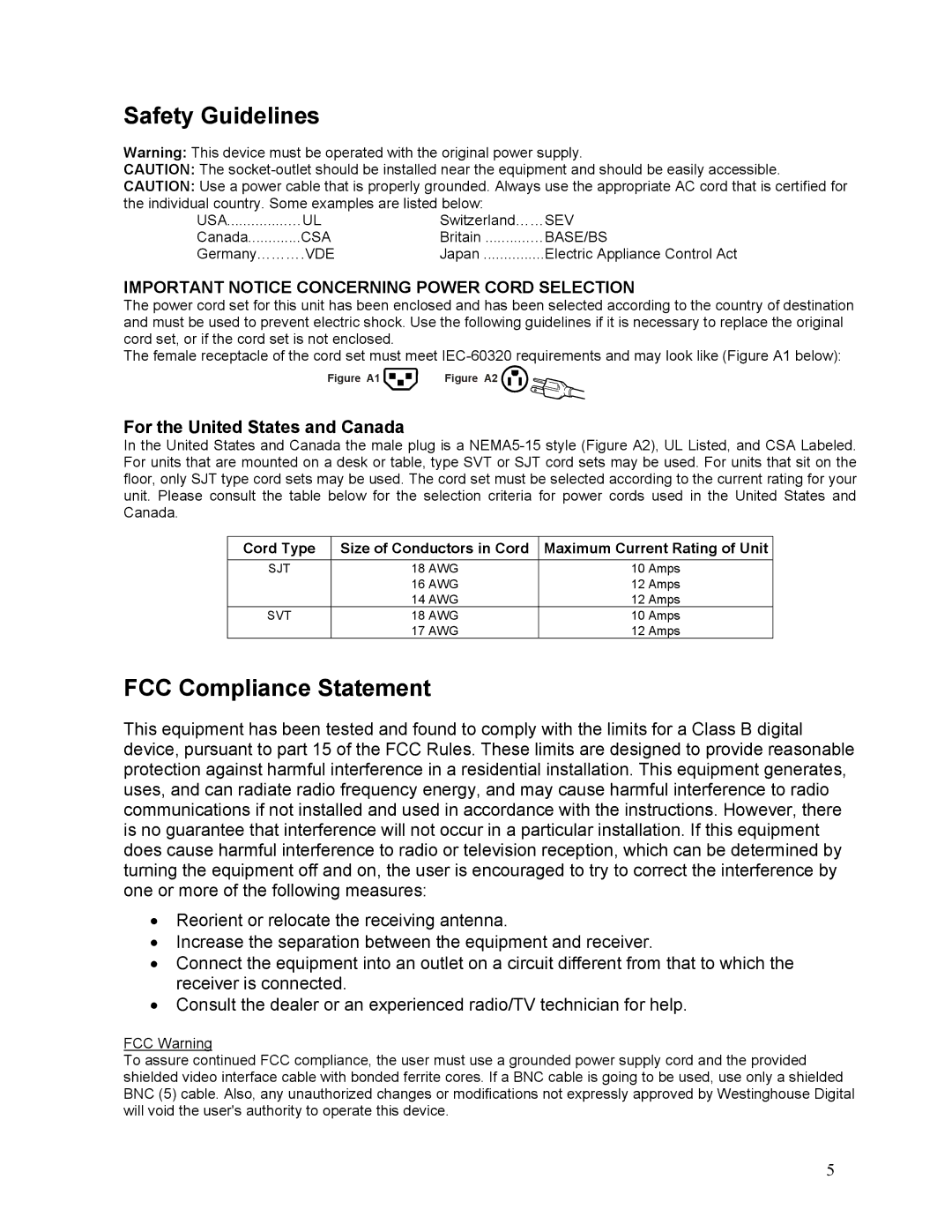 Westinghouse LTV-19w6 user manual Safety Guidelines, FCC Compliance Statement, For the United States and Canada 