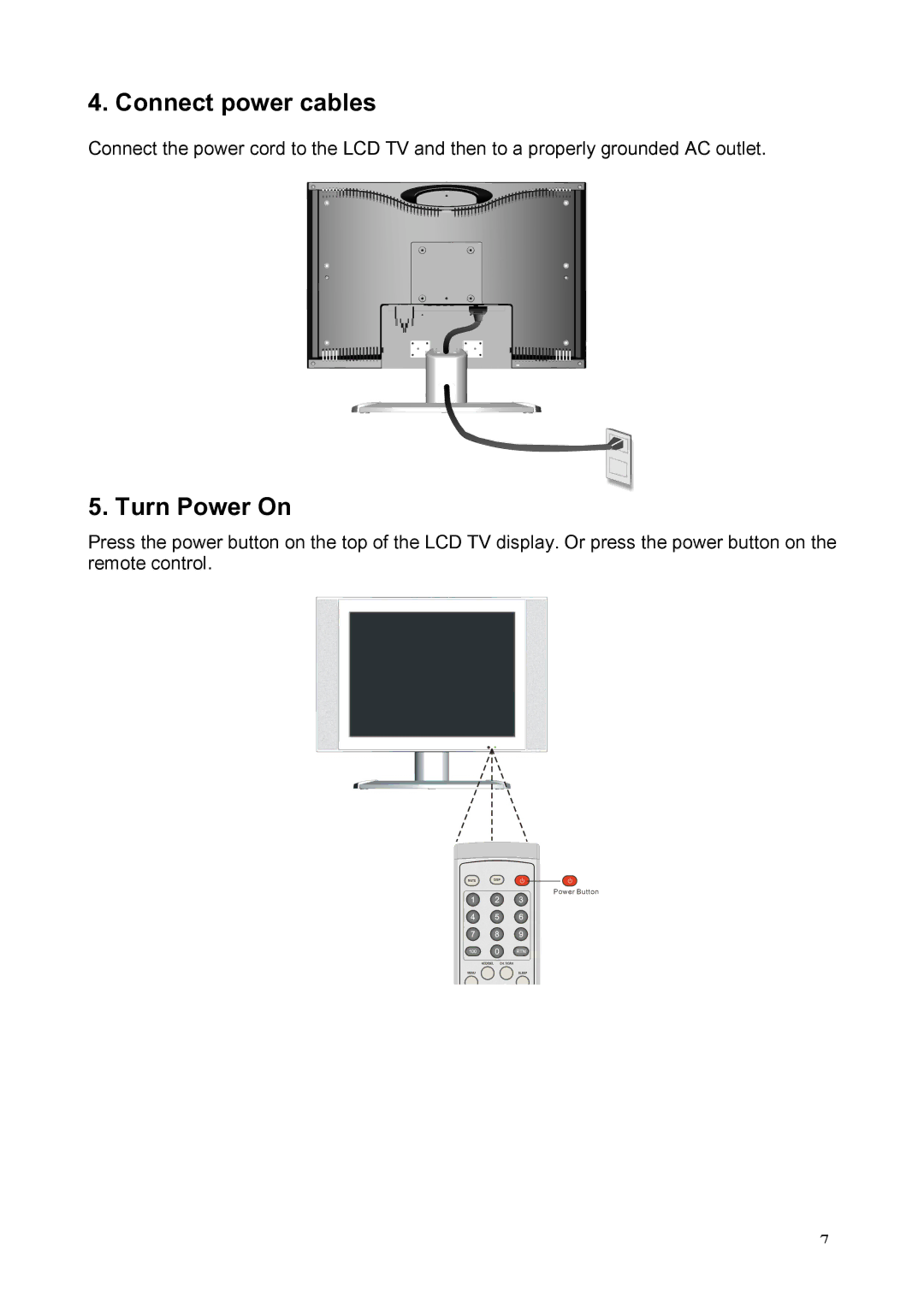 Westinghouse LTV-20v2 manual Connect power cables, Turn Power On 