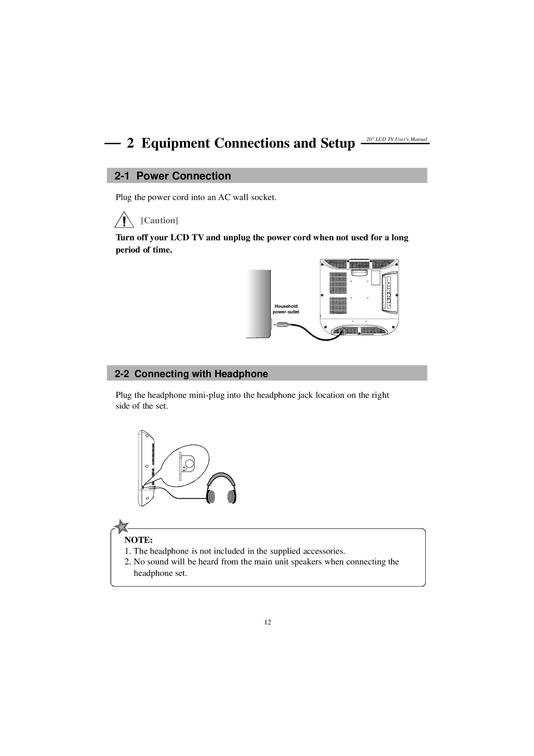 Westinghouse LTV-20v4 manual Power Connection, Connecting with Headphone 