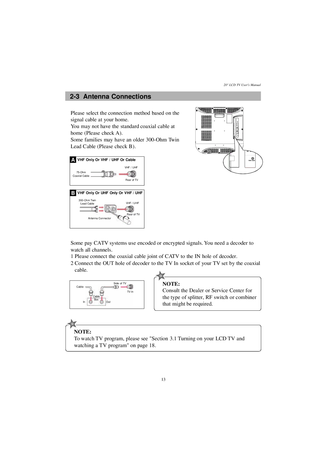 Westinghouse LTV-20v4 manual Antenna Connections 