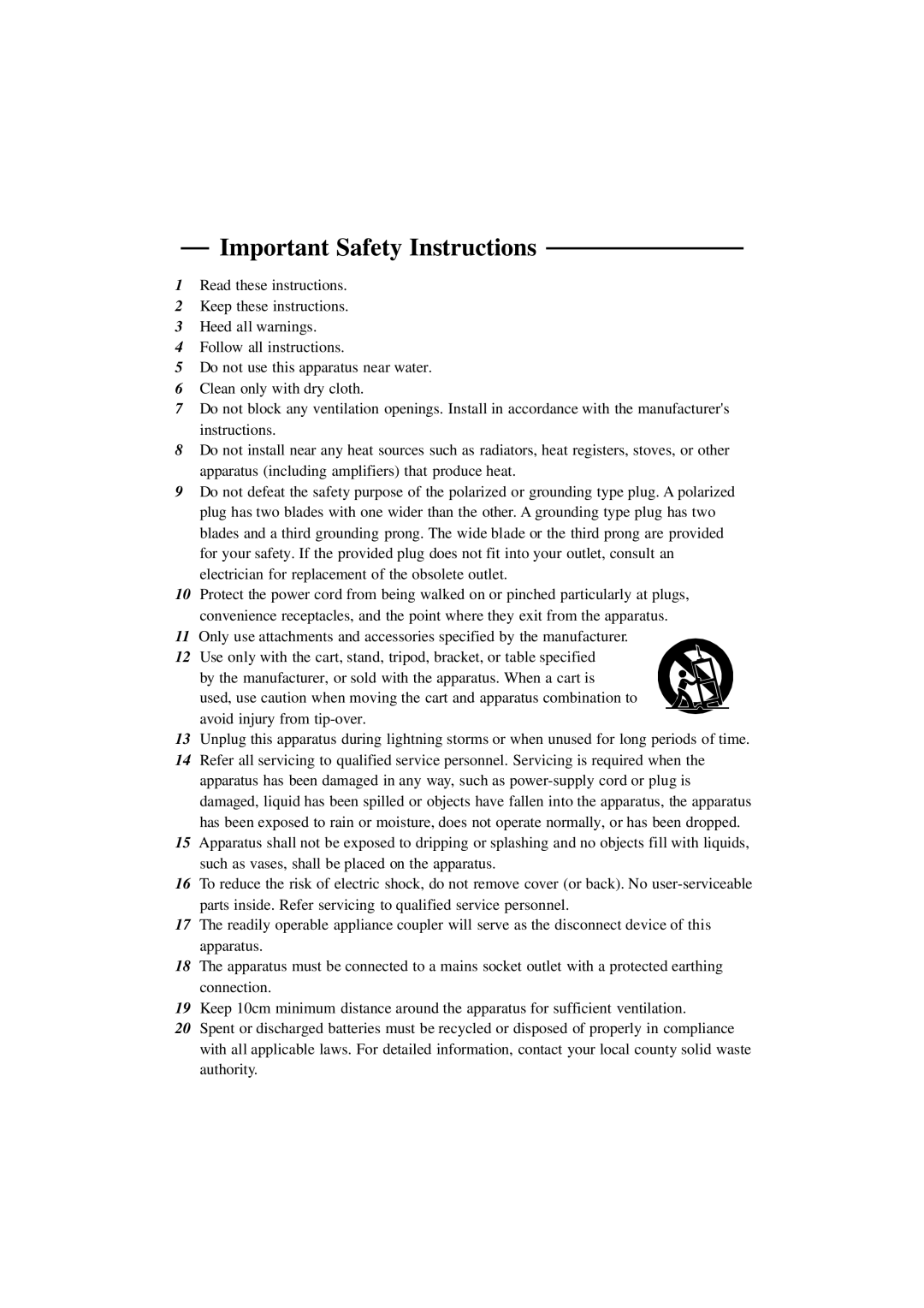 Westinghouse LTV-20v4 manual Important Safety Instructions 