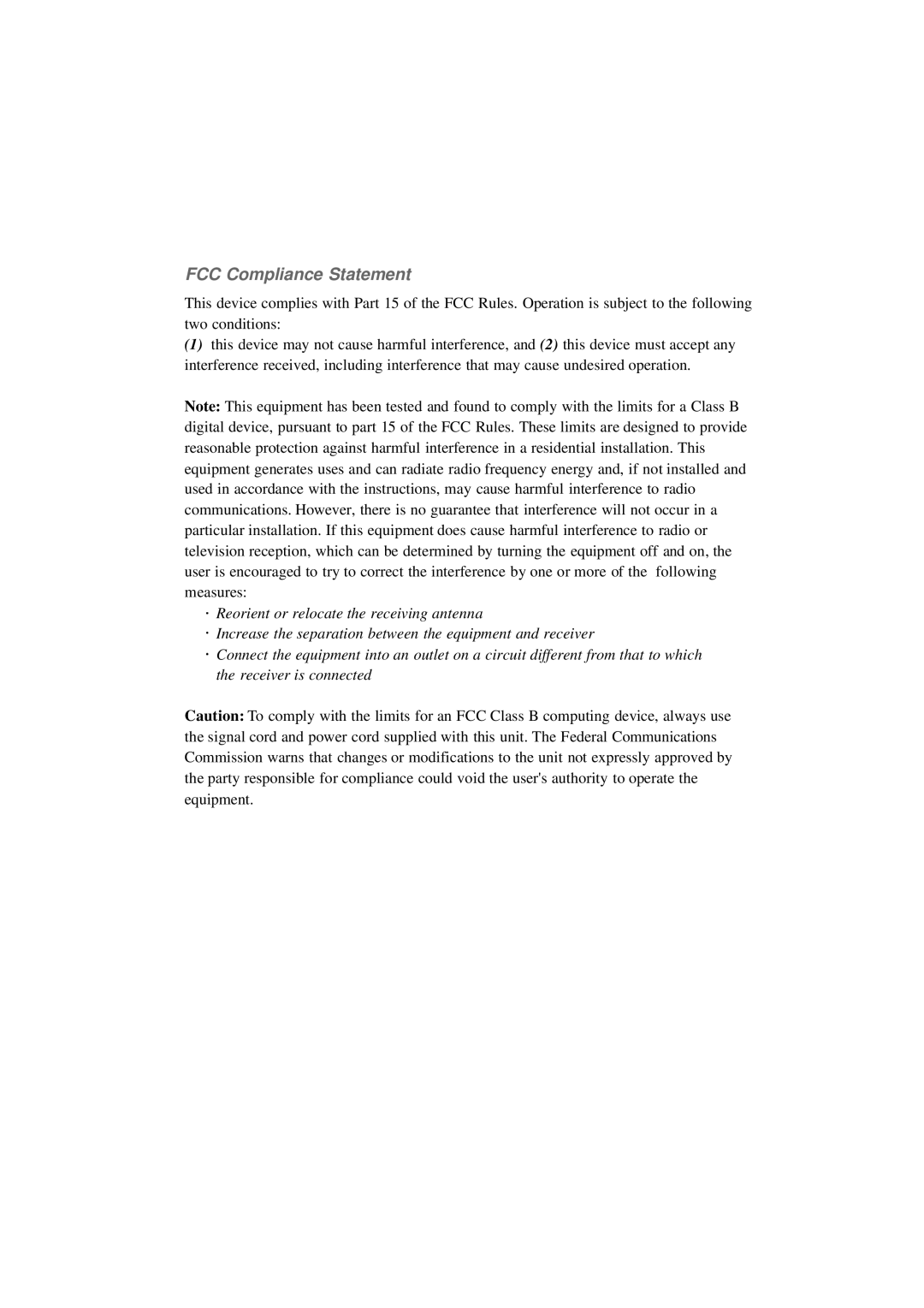 Westinghouse LTV-20v4 manual FCC Compliance Statement 