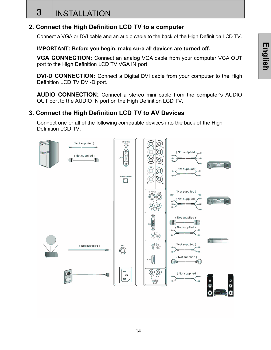 Westinghouse LTV-27w6 HD, LTV27W6 user manual Connect the High Definition LCD TV to a computer 