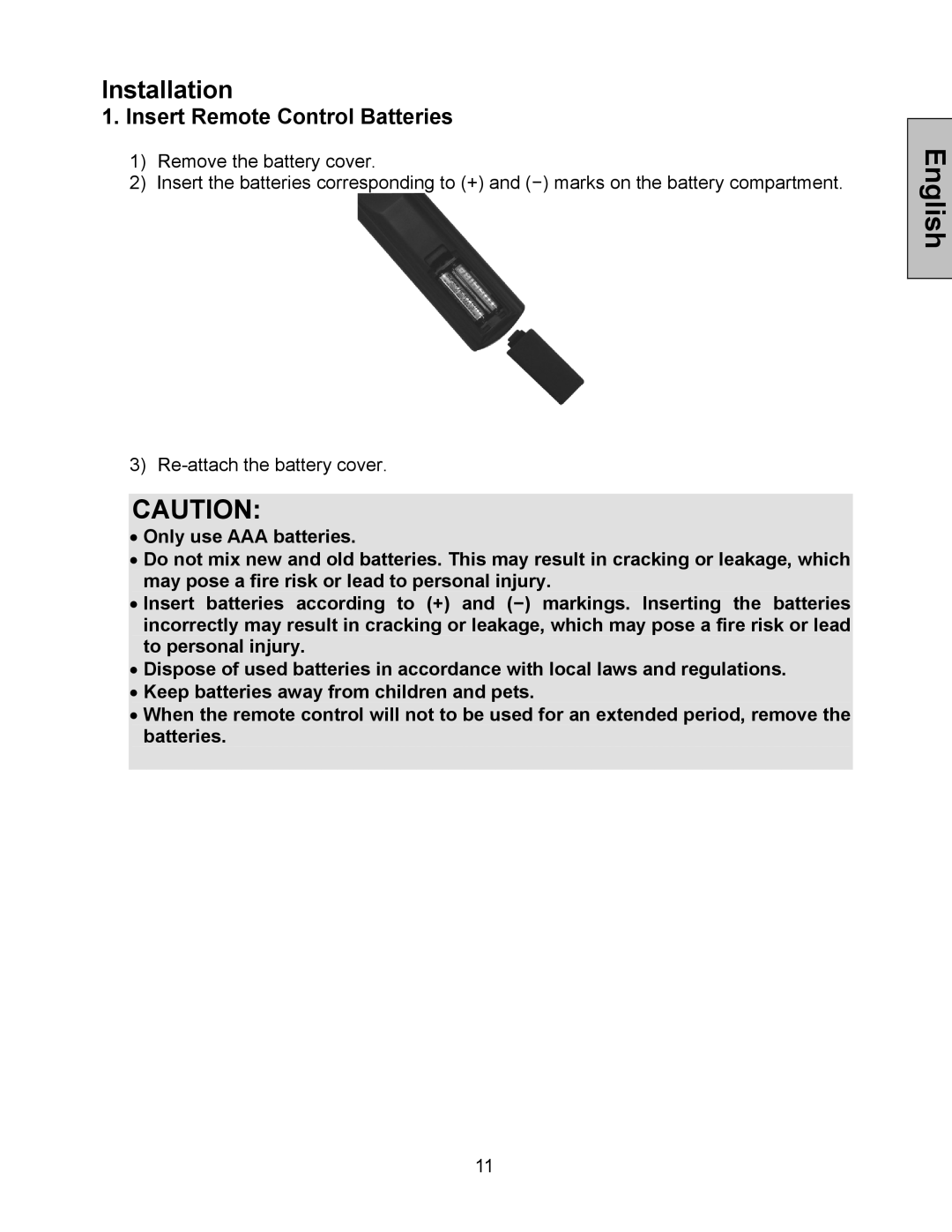 Westinghouse LTV-27w7 HD, LTV-32w6 user manual Installation, Insert Remote Control Batteries 